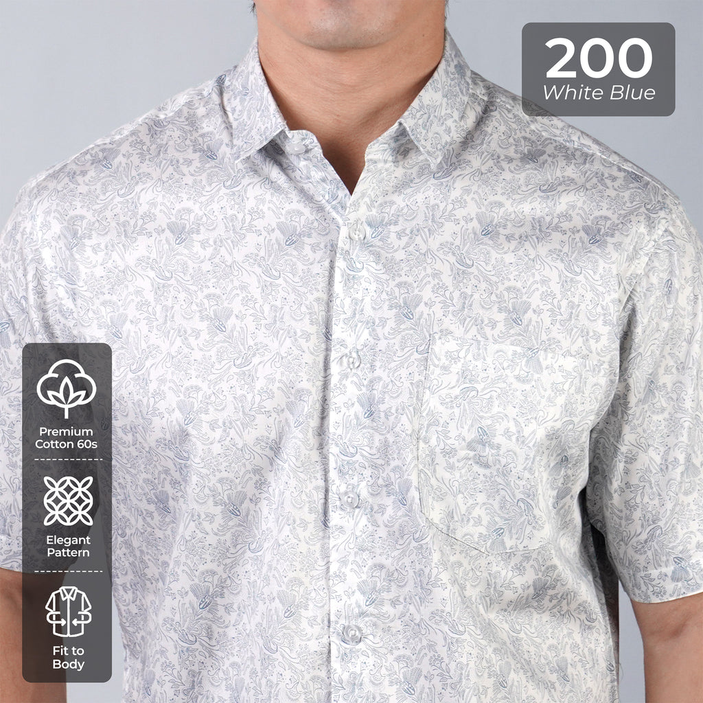 Kemeja Batik Sagara Lengan Pendek 200 White Blue