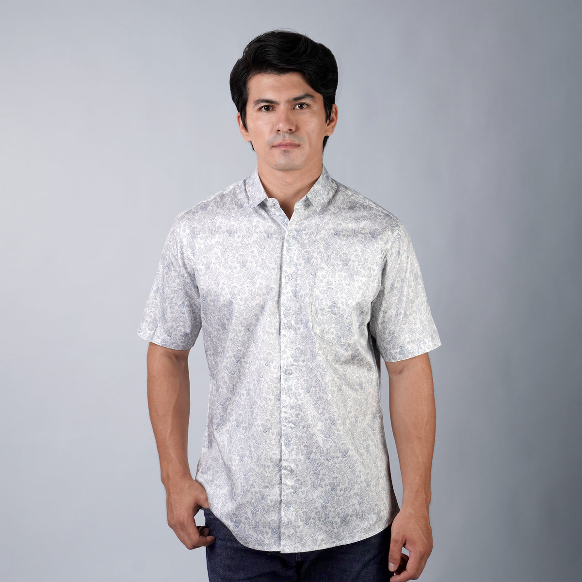 Kemeja Batik Sagara Lengan Pendek 200 White Blue