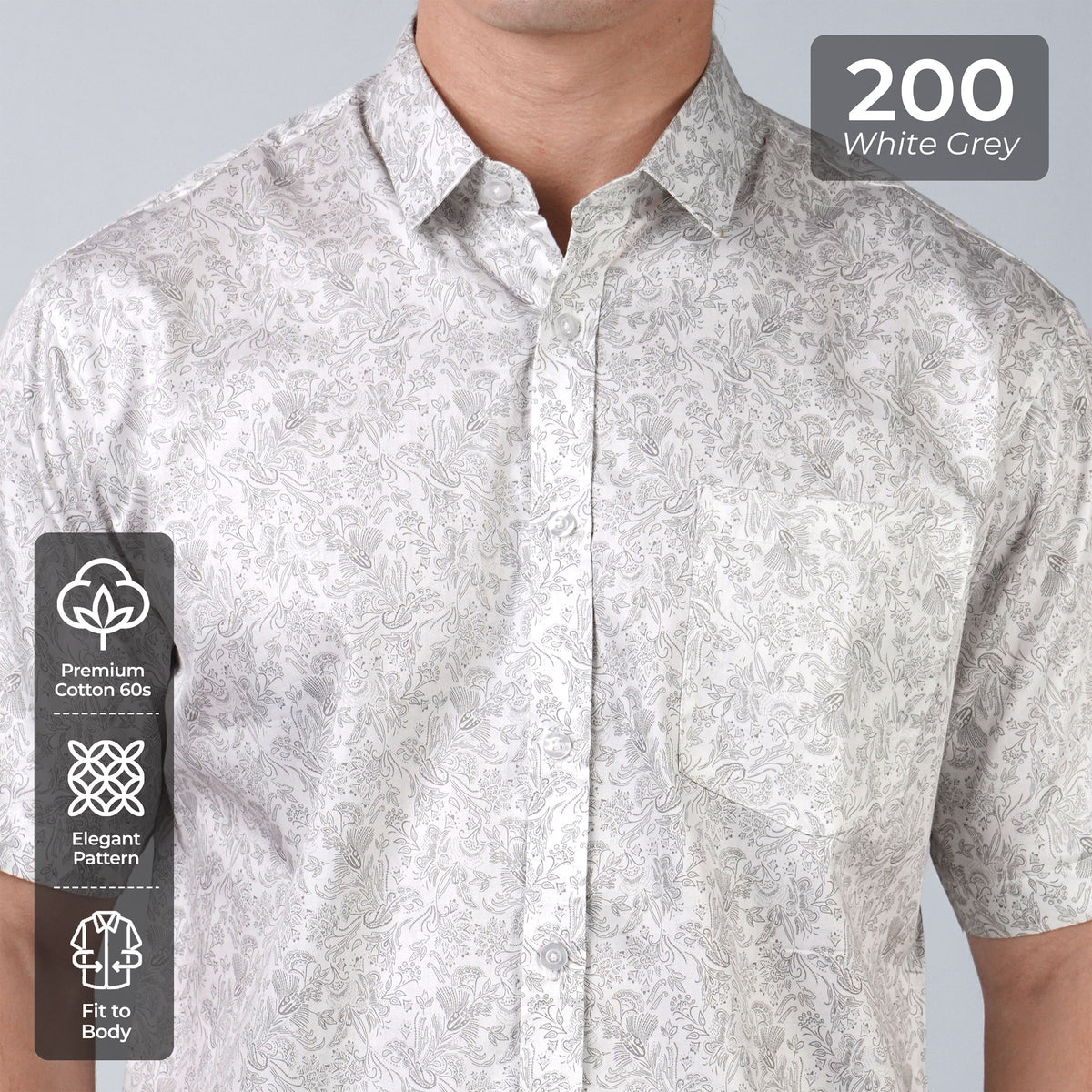 Kemeja Batik Sagara Lengan Pendek 200 White Grey