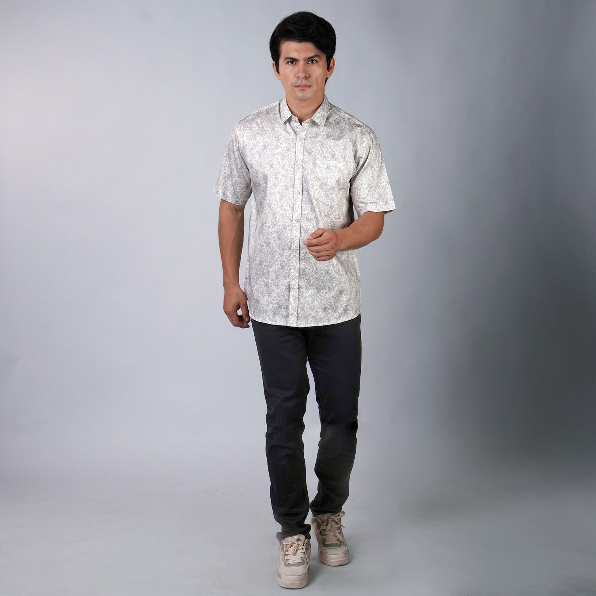 Kemeja Batik Sagara Lengan Pendek 200 White Grey