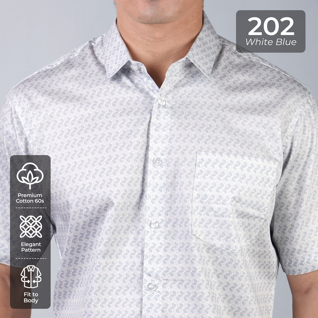 Kemeja Batik Sagara Lengan Pendek 202 White Blue