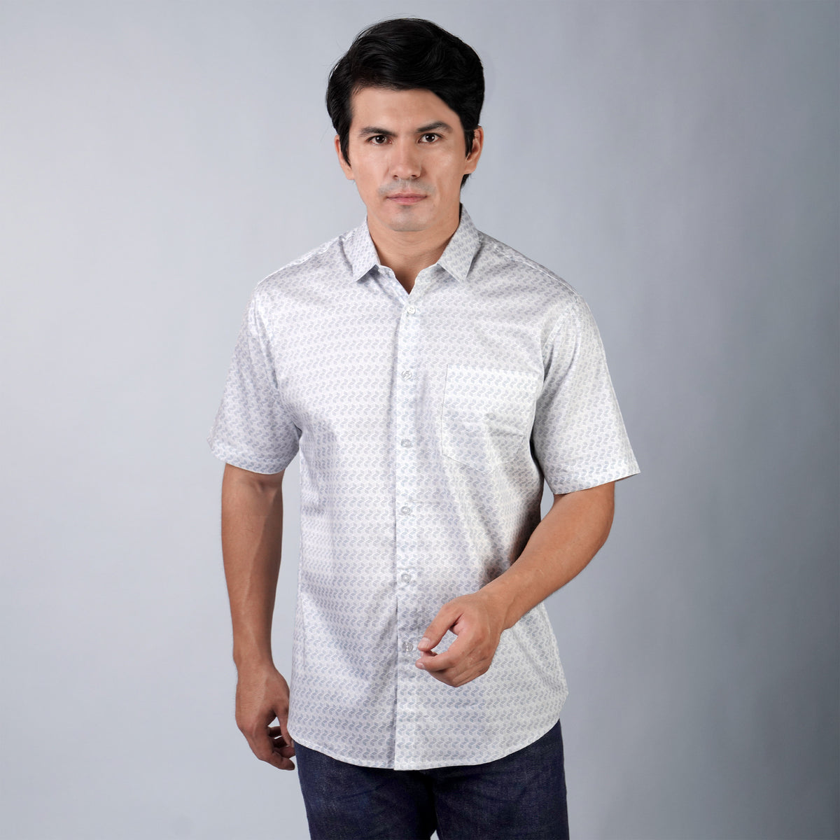 Kemeja Batik Sagara Lengan Pendek 202 White Blue
