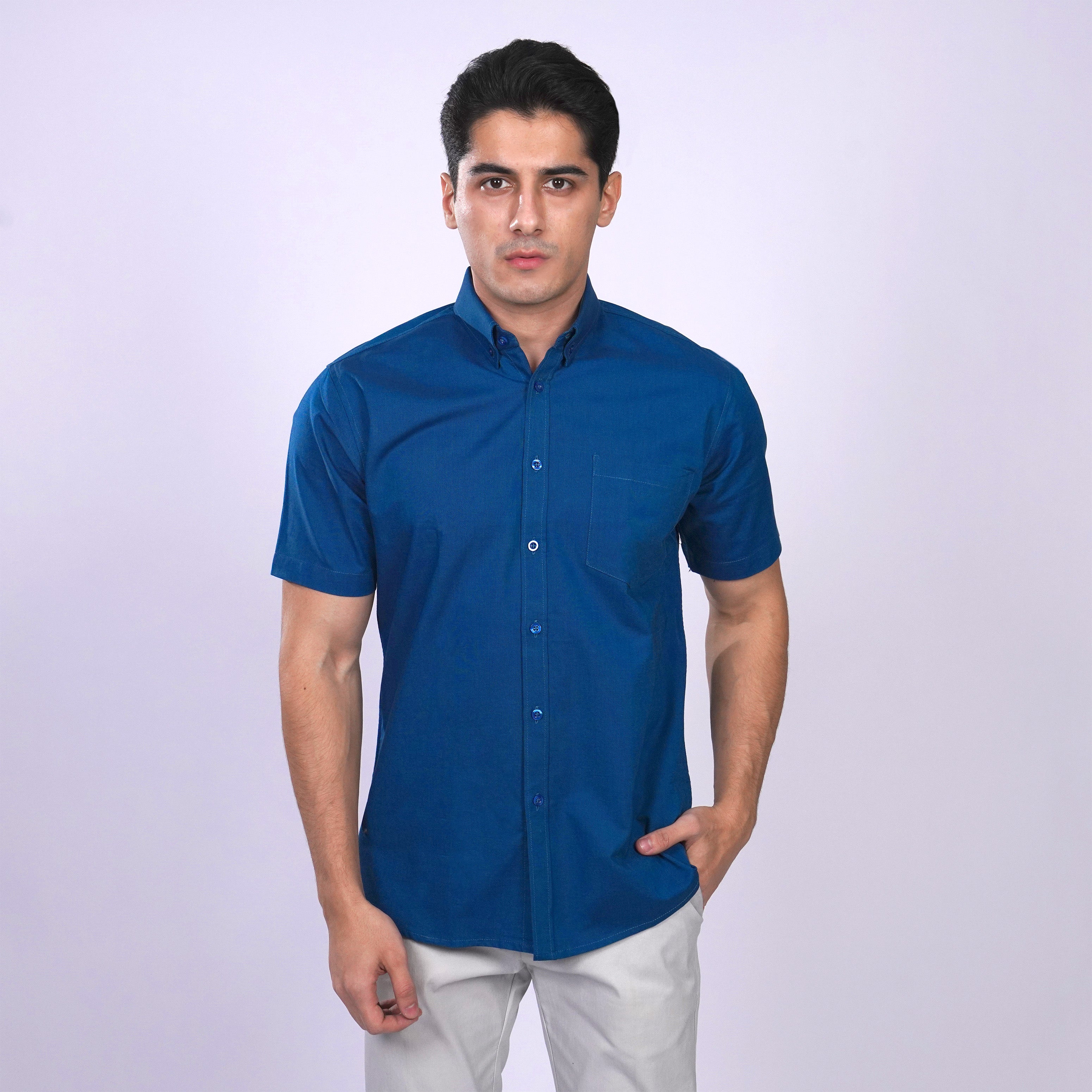 Kemeja Oxford Button Down Lengan Pendek 2364 Ocean
