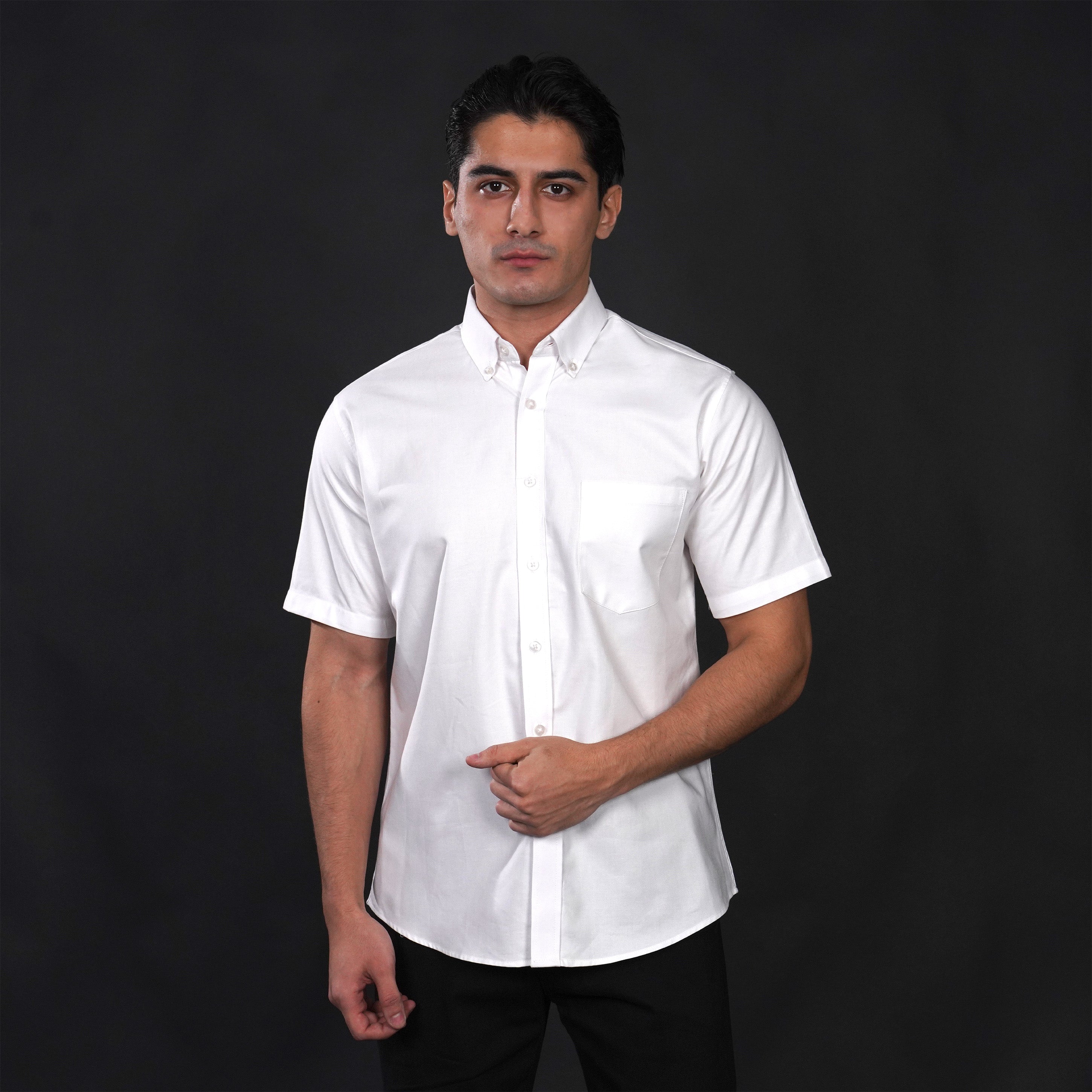 Kemeja Oxford Button Down Lengan Pendek 2364 White