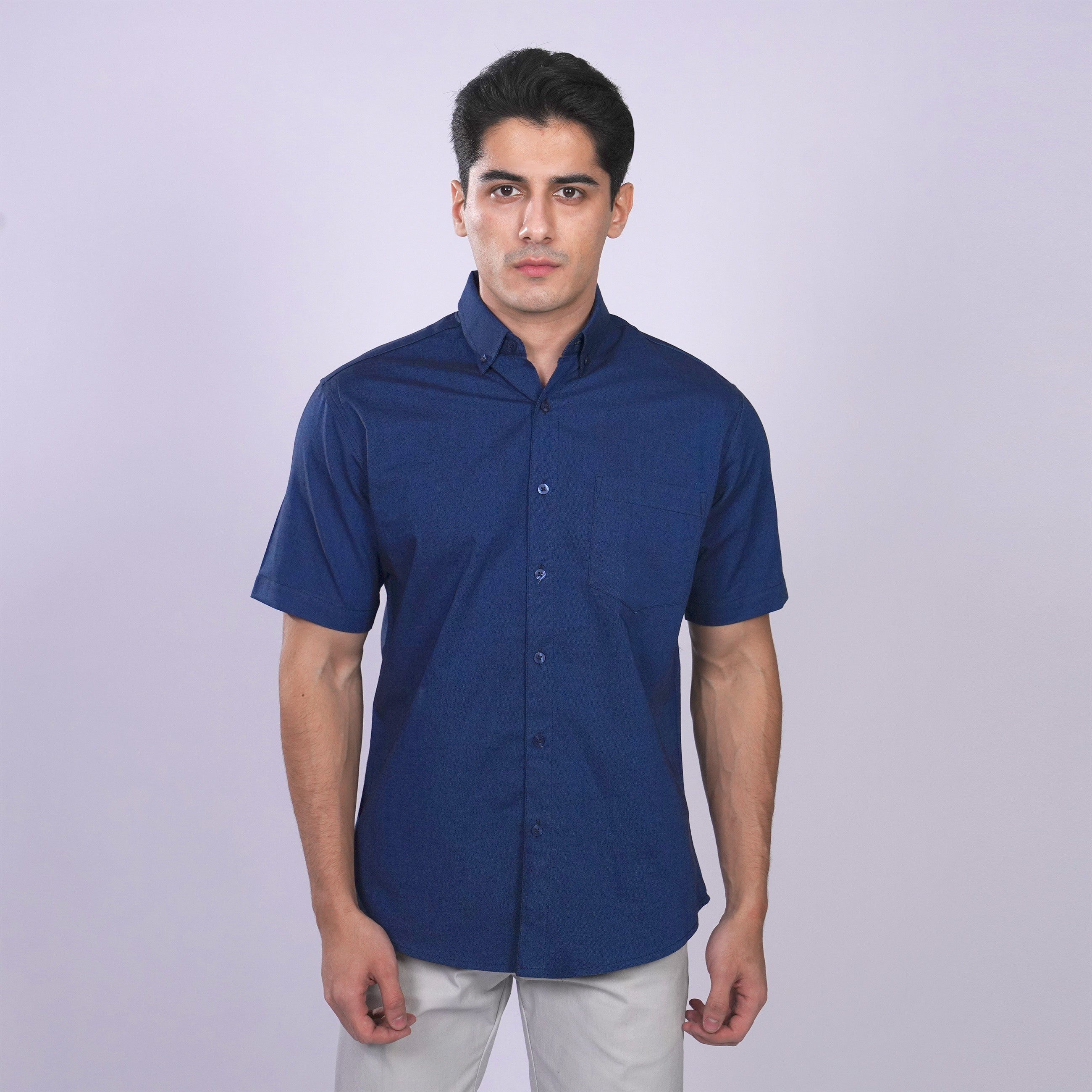 Kemeja Oxford Button Down Lengan Pendek 2364 Denim
