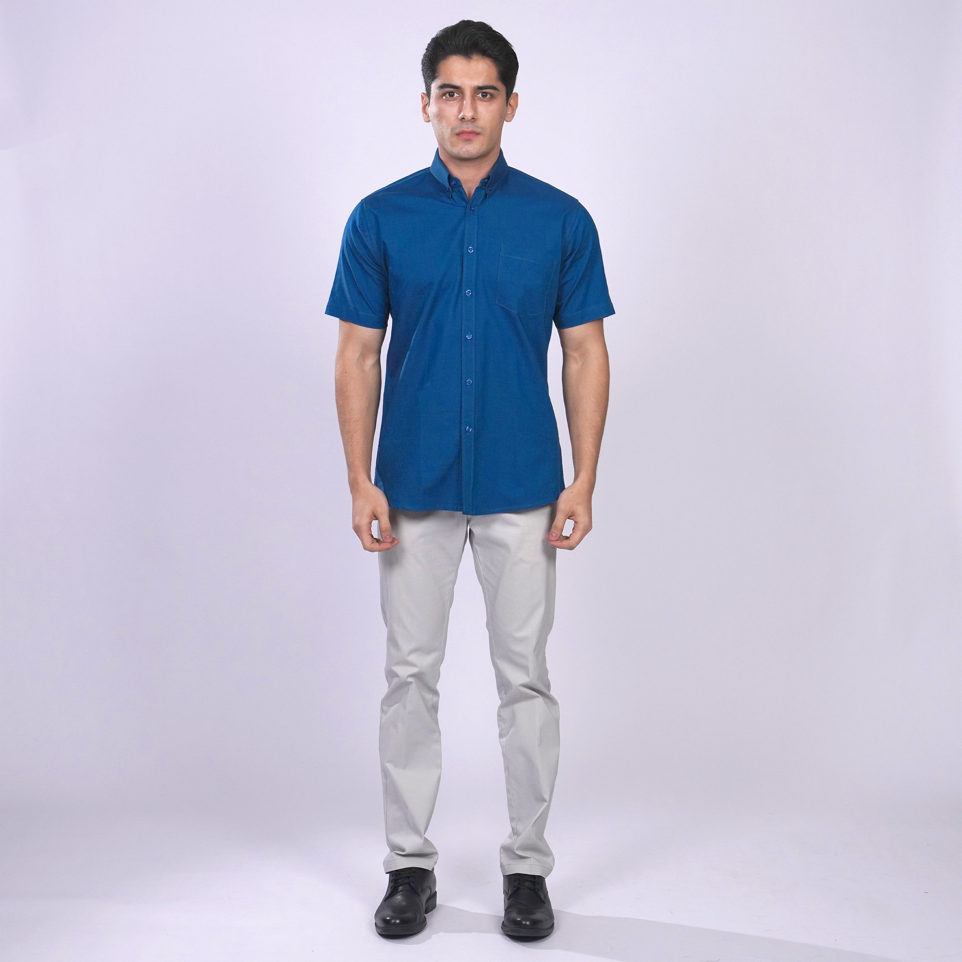 Kemeja Oxford Button Down Lengan Pendek 2364 Ocean