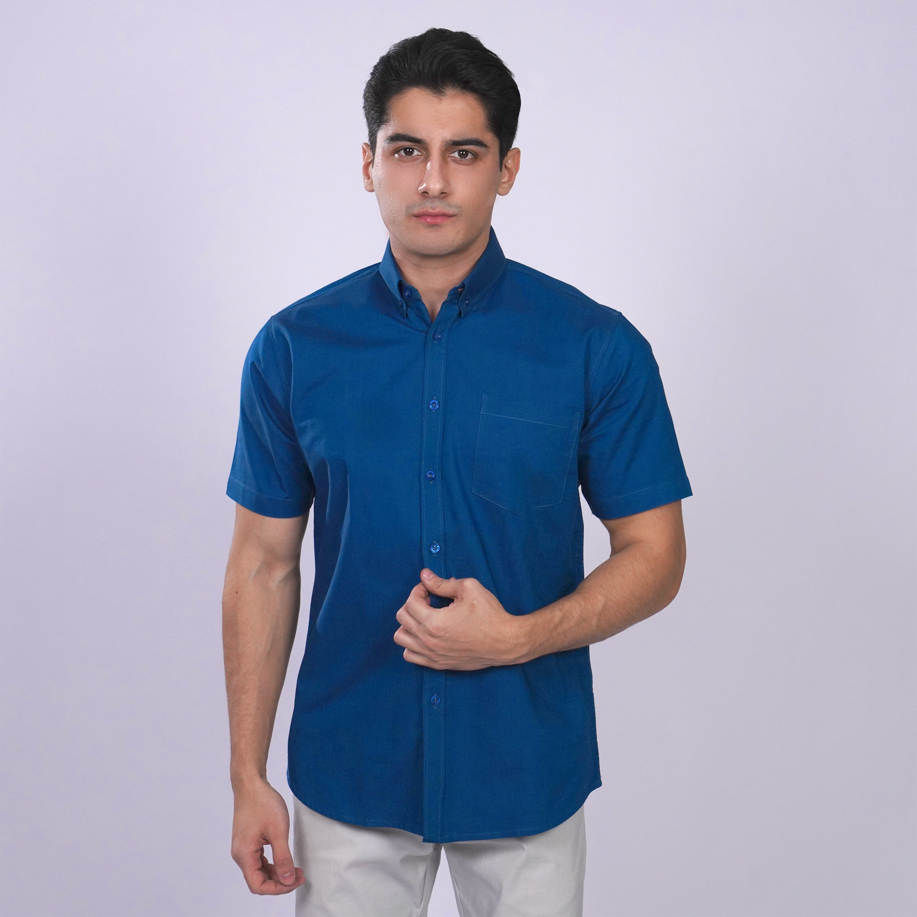 Kemeja Oxford Button Down Lengan Pendek 2364 Ocean