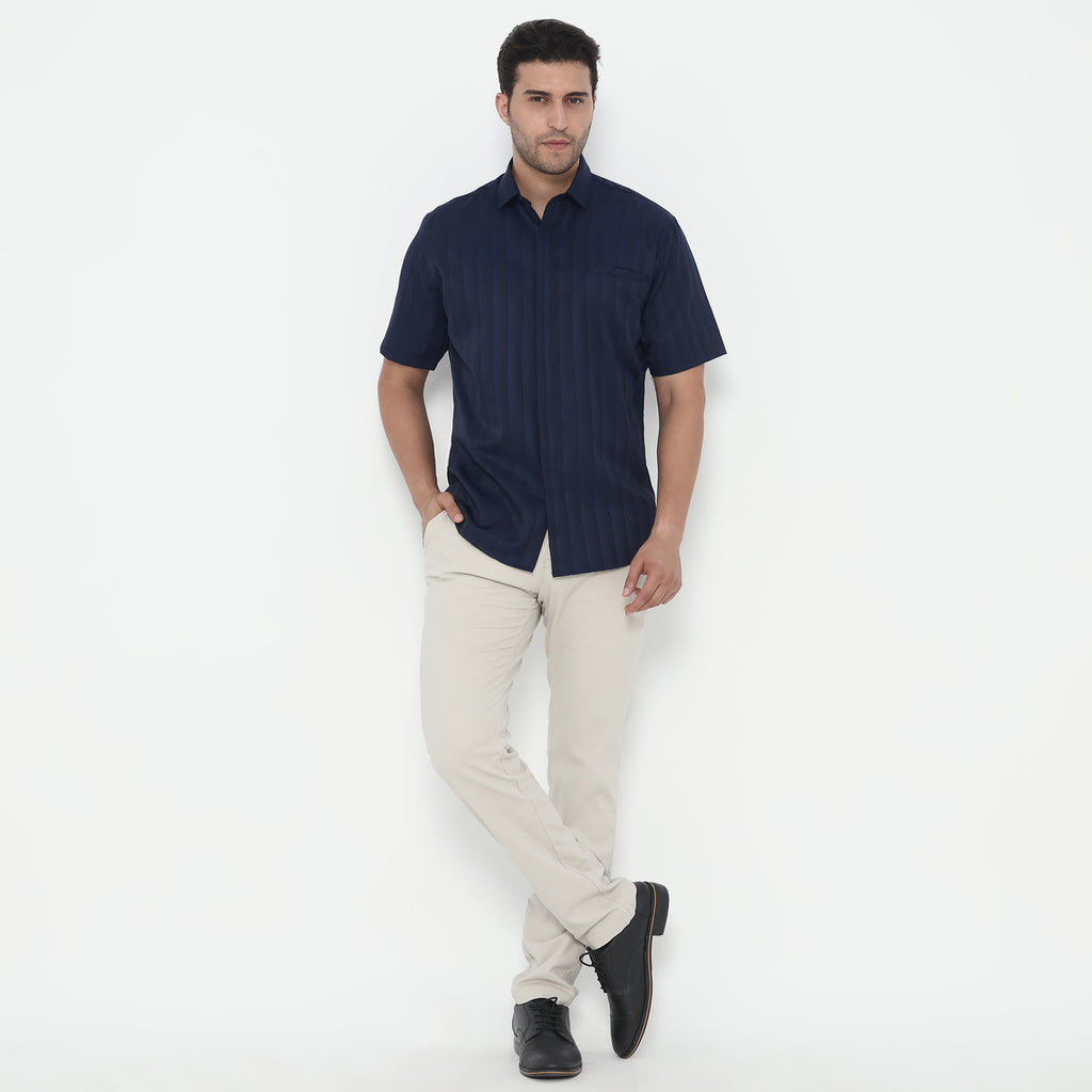 Kemeja Ardent Lengan Pendek Stripe Design 2374 Navy