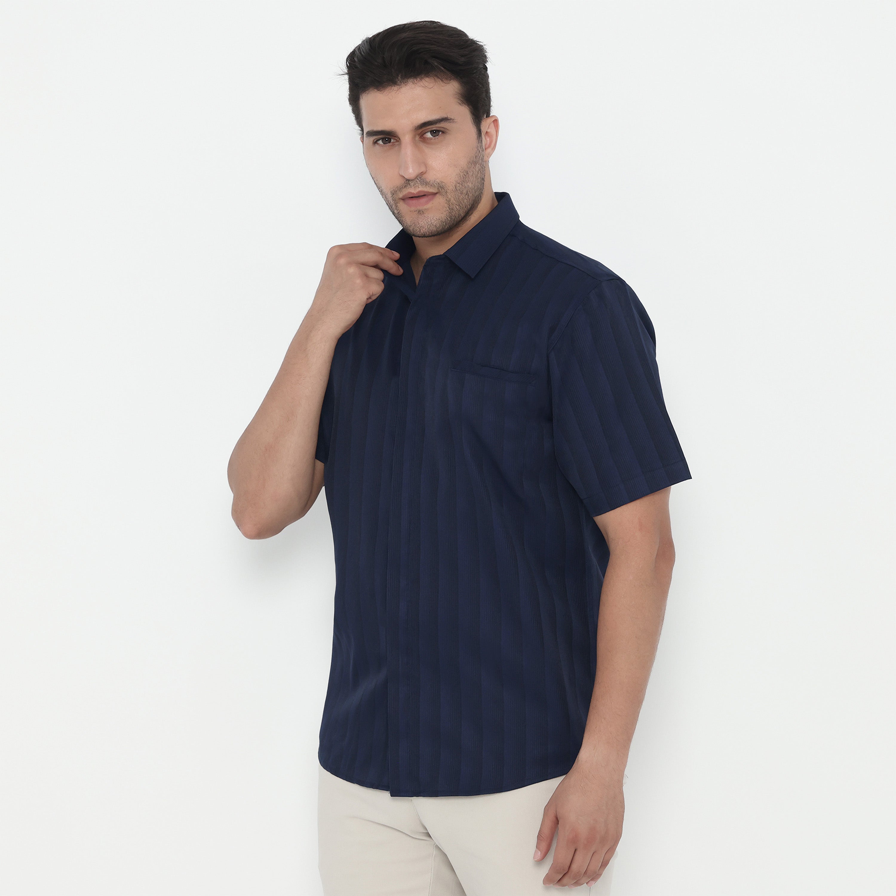 Kemeja Ardent Lengan Pendek Stripe Design 2374 Navy