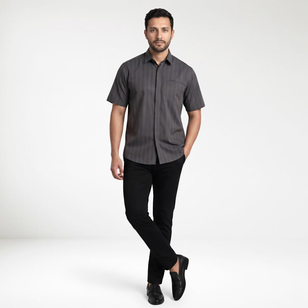 Kemeja Ardent Lengan Pendek 2374 Dark Grey