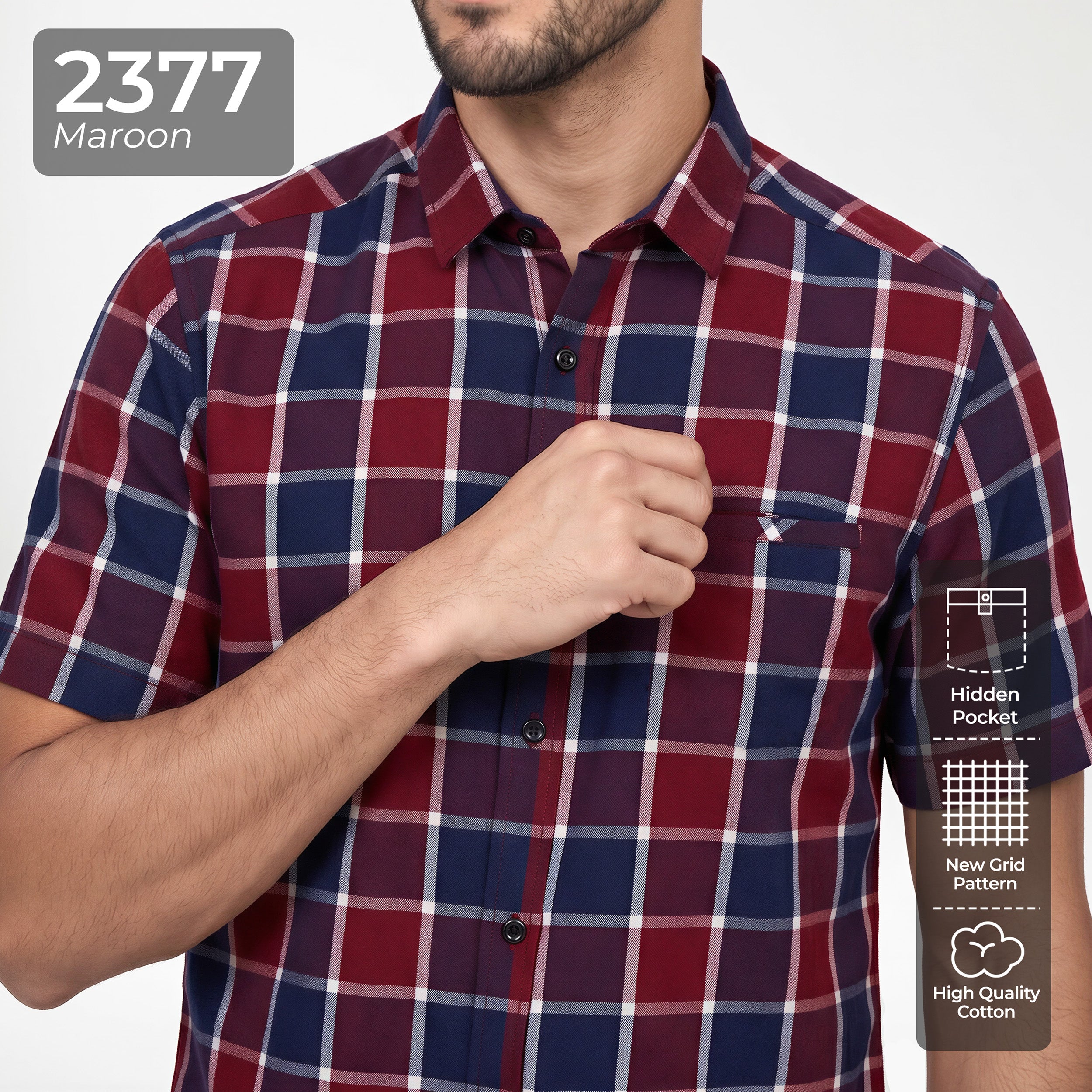 Kemeja Chicago Lengan Pendek 2377 Maroon
