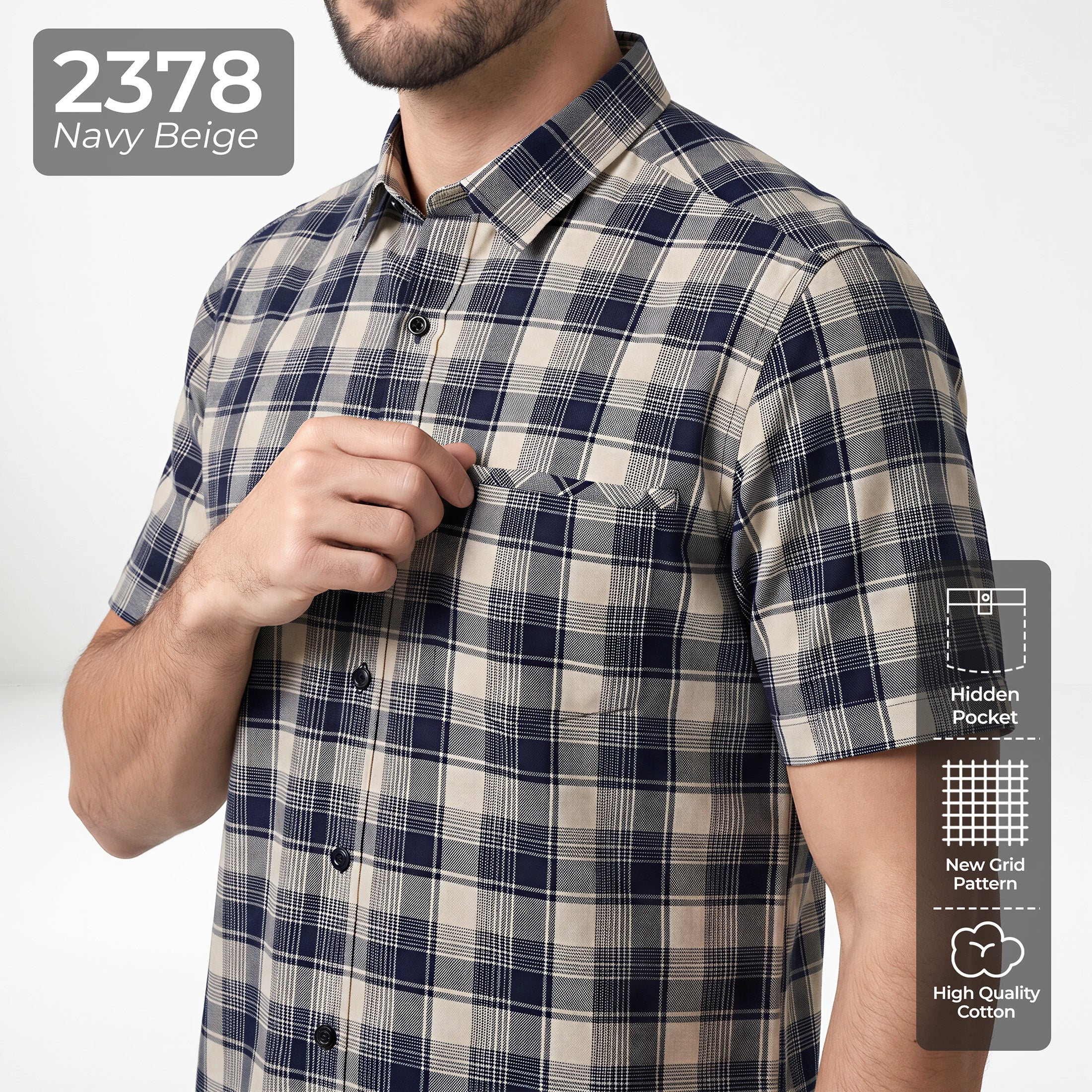 Kemeja Chicago Lengan Pendek 2378 Navy Beige