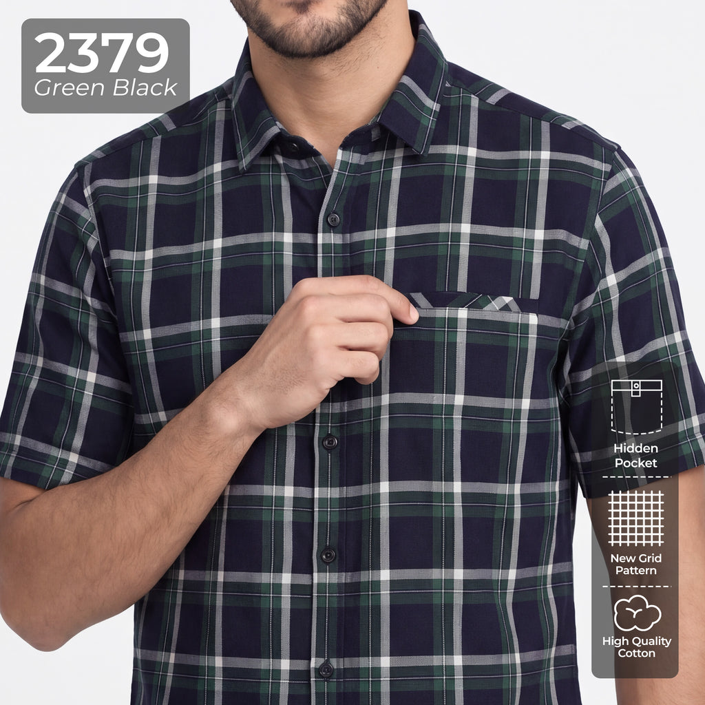 Kemeja Chicago Lengan Pendek 2379 Green Black