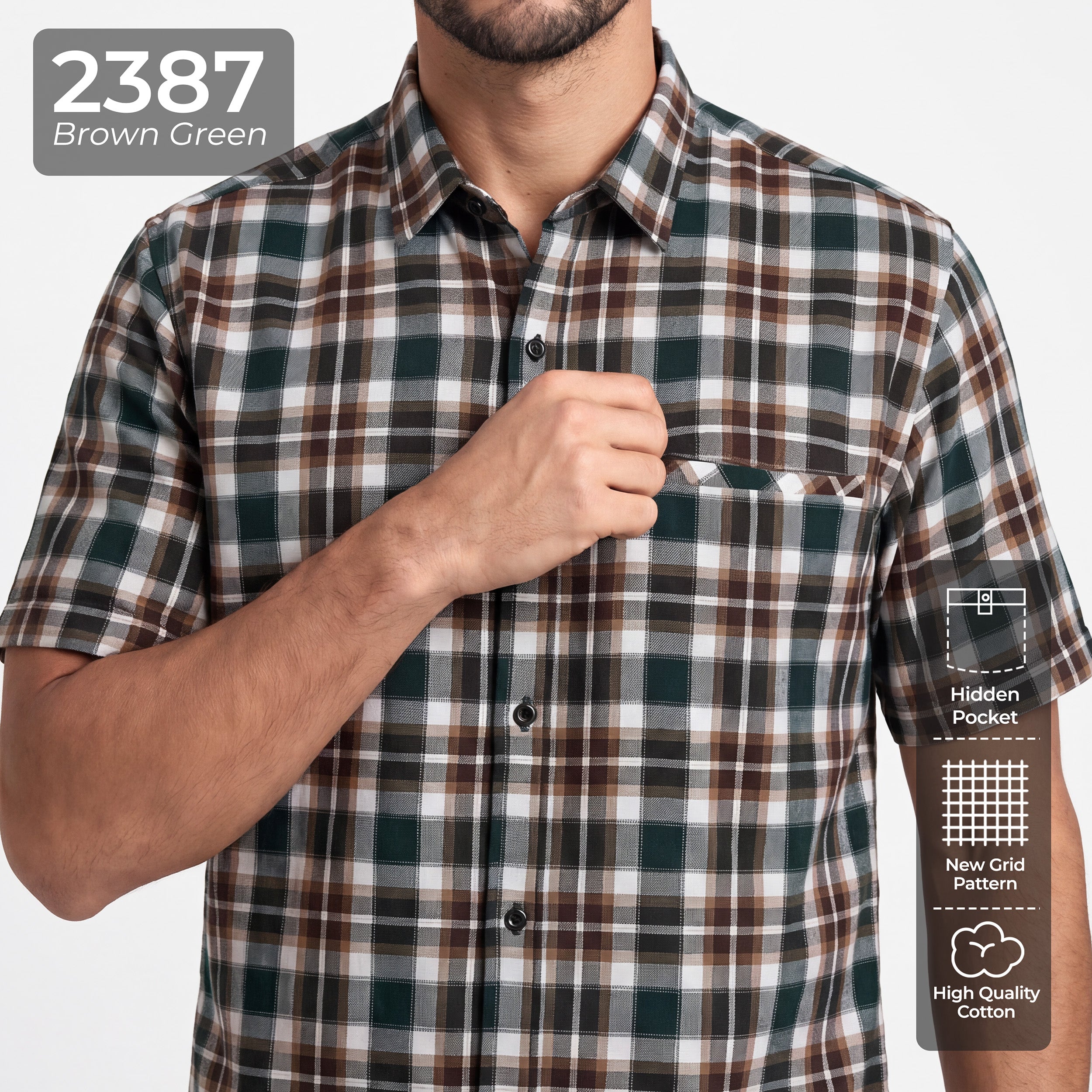 Kemeja Chicago Lengan Pendek 2387 Brown Green