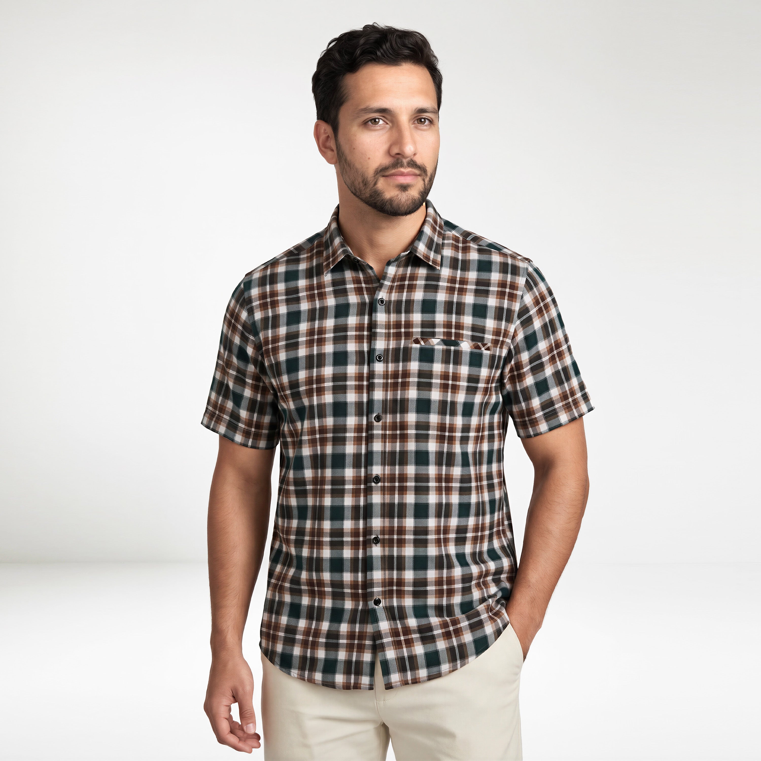 Kemeja Chicago Lengan Pendek 2387 Brown Green