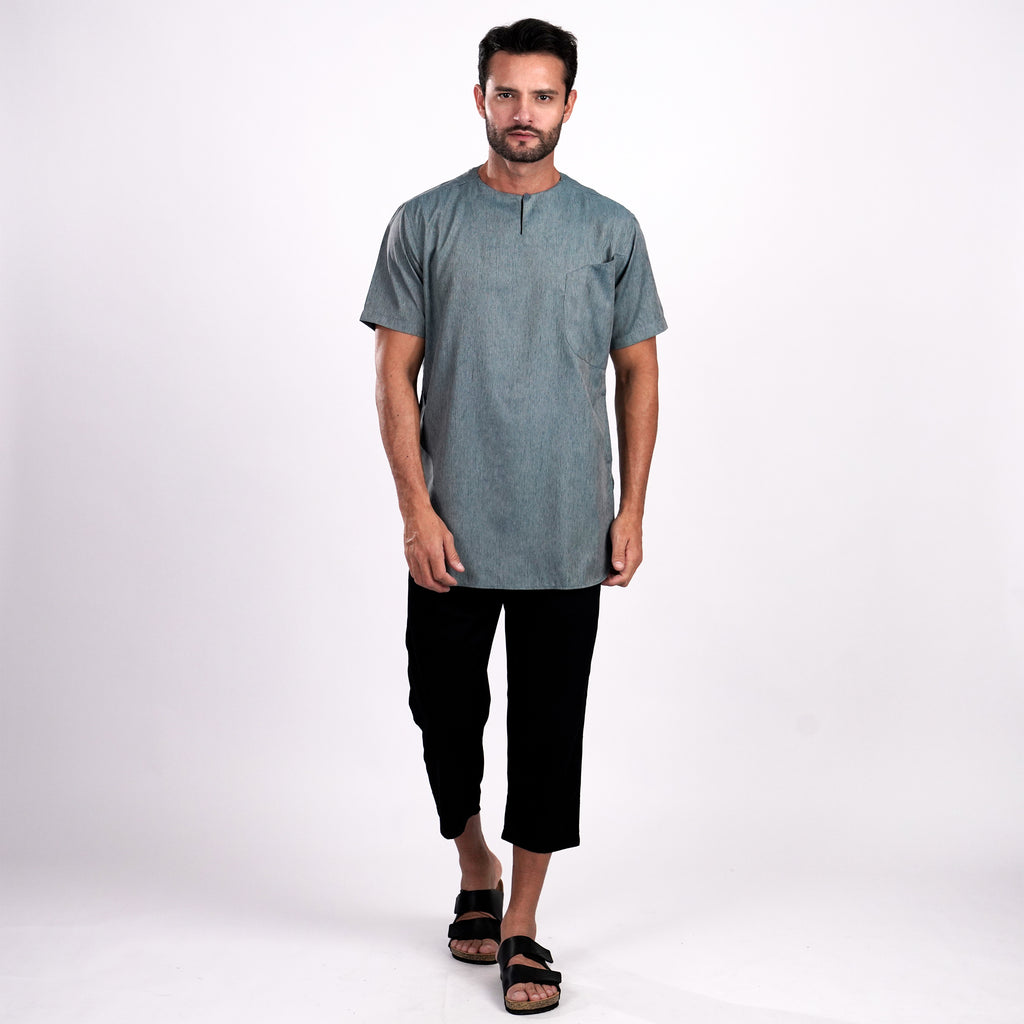 Kurta Umar Two Tone Lengan Pendek 3002 Blue Grey