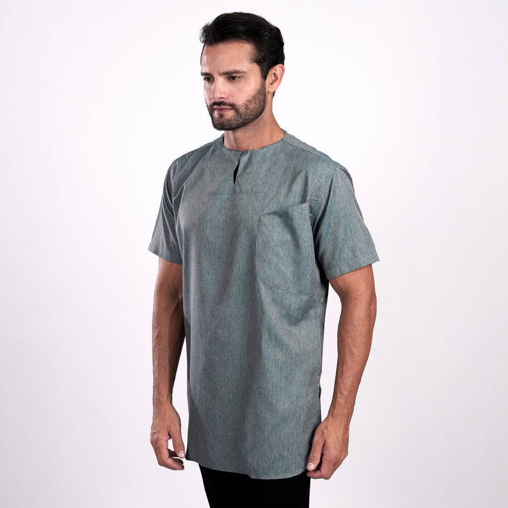 Kurta Umar Two Tone Lengan Pendek 3002 Blue Grey