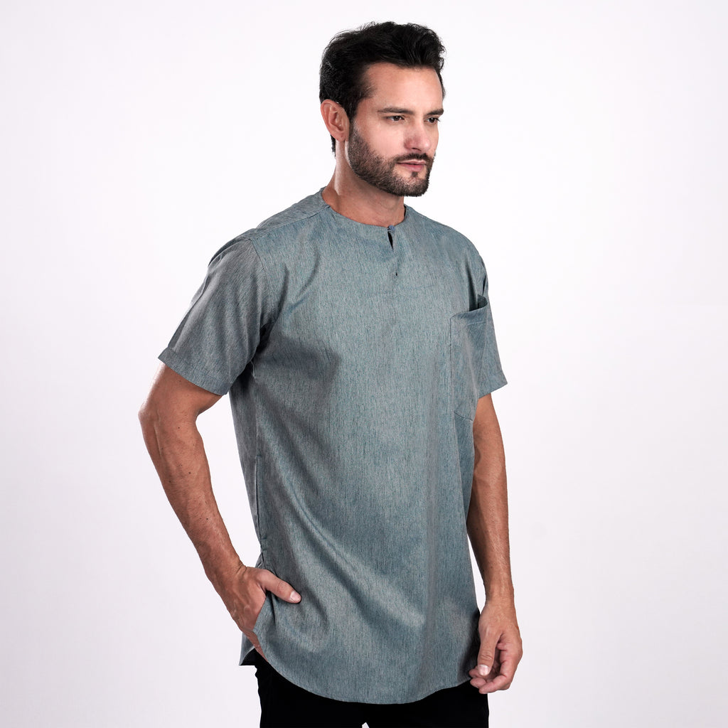 Kurta Umar Two Tone Lengan Pendek 3002 Blue Grey