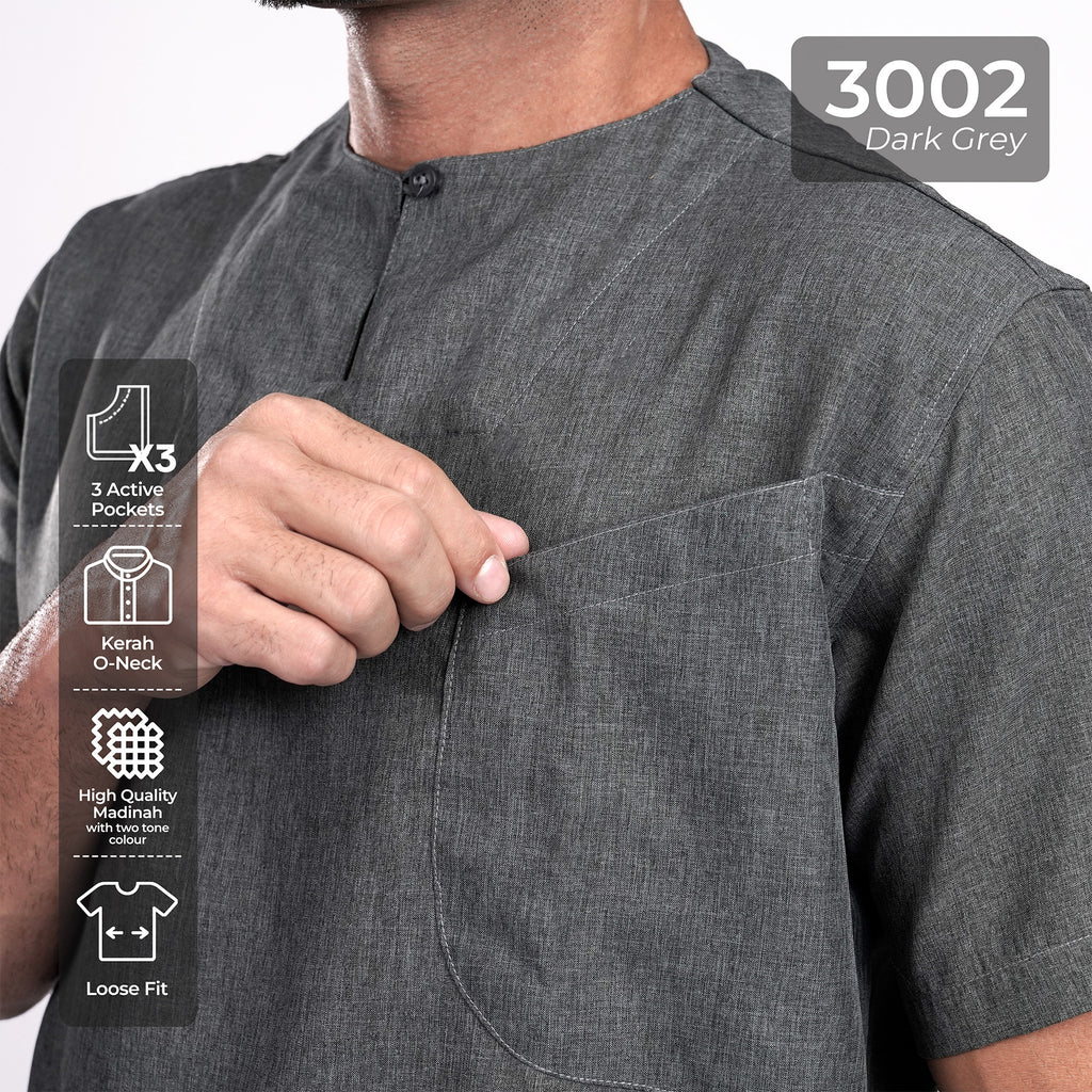 Kurta Umar Two Tone Lengan Pendek 3002 Dark Grey