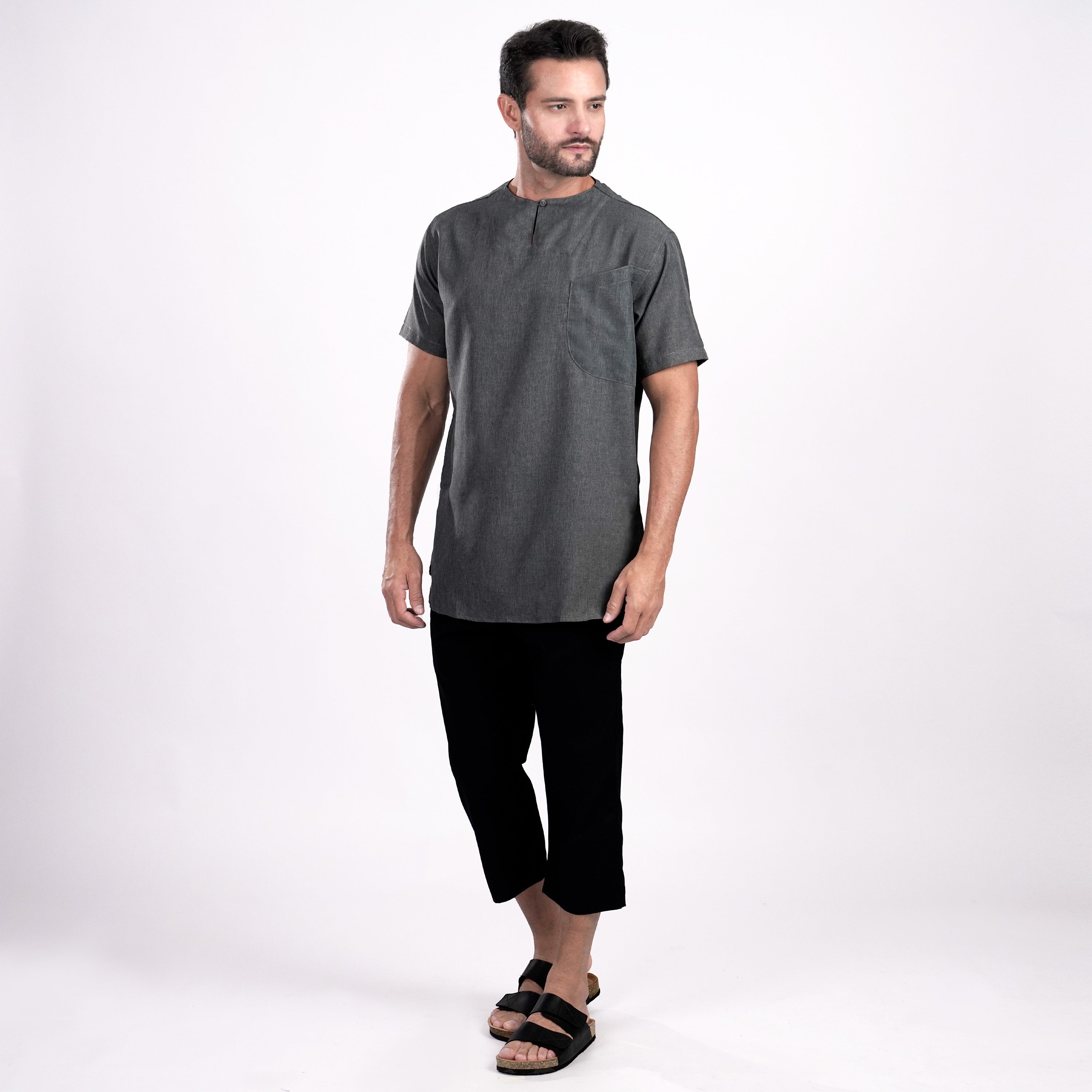 Kurta Umar Two Tone Lengan Pendek 3002 Dark Grey