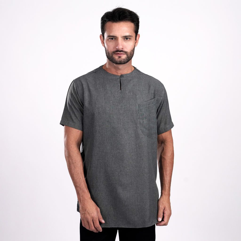 Kurta Umar Two Tone Lengan Pendek 3002 Dark Grey