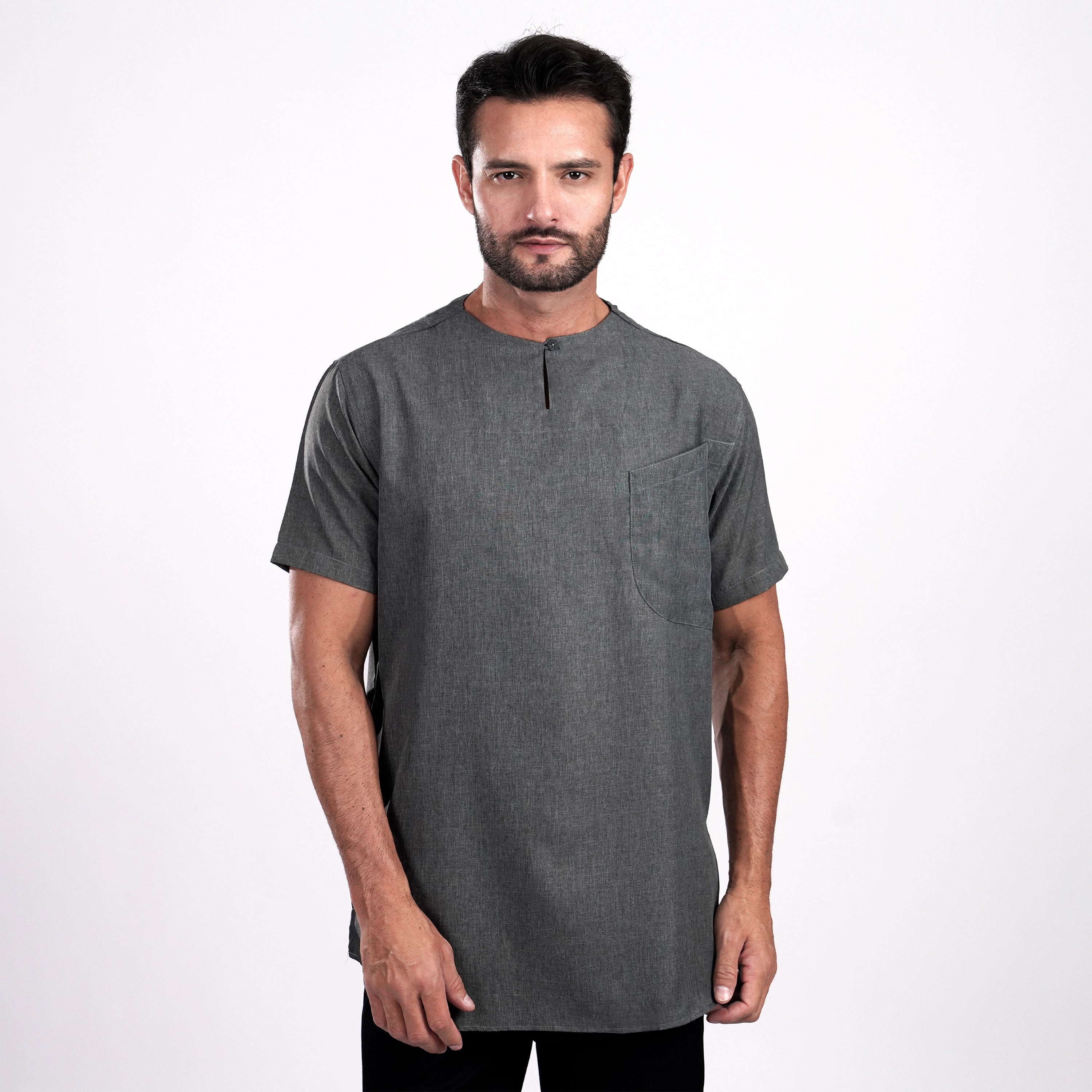 Kurta Umar Two Tone Lengan Pendek 3002 Dark Grey