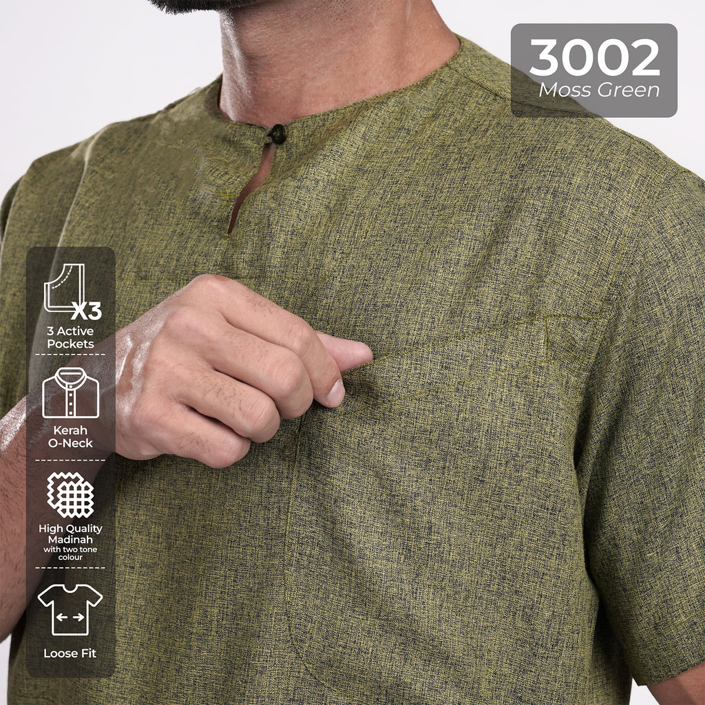 Kurta Umar Two Tone Lengan Pendek 3002 Moss Green