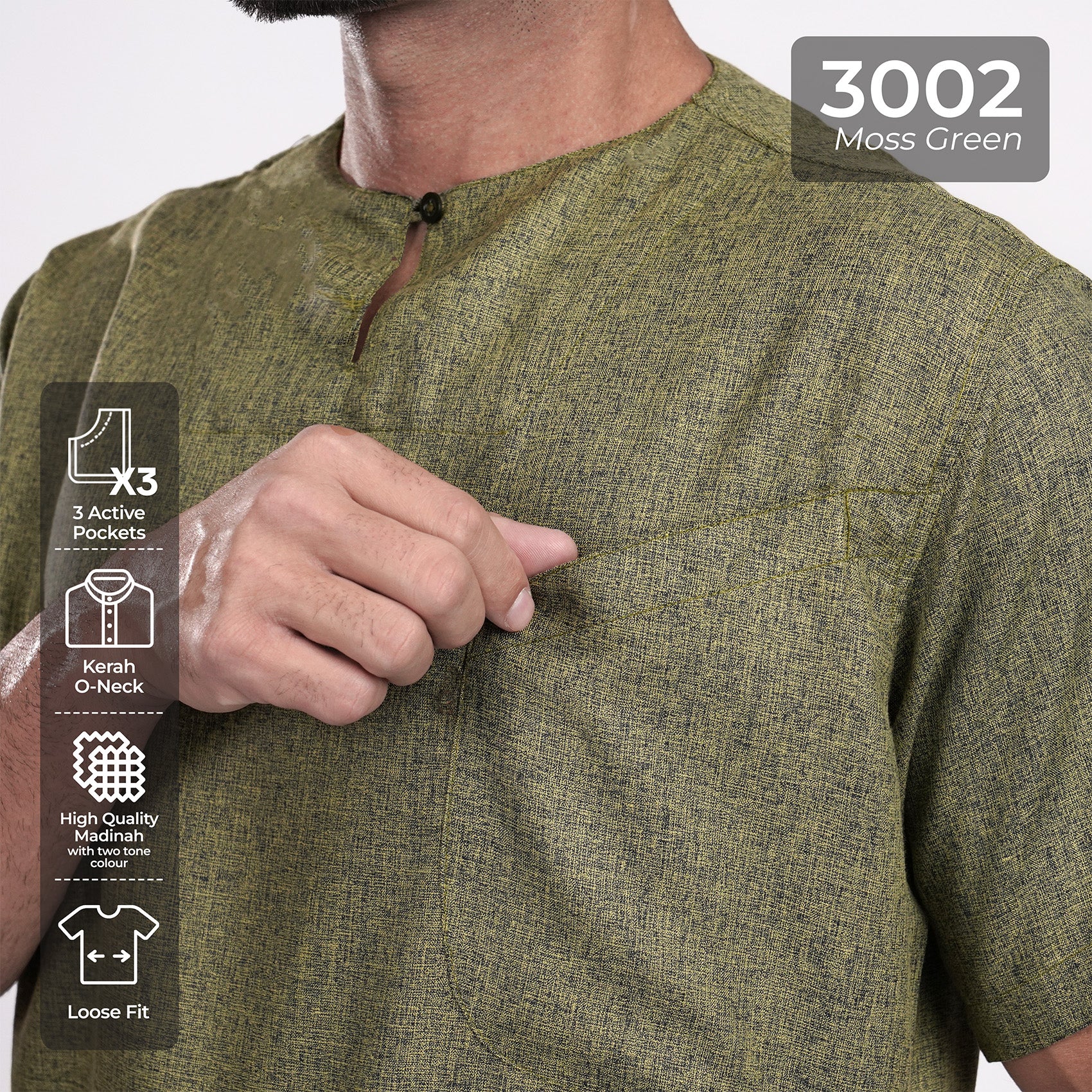 Kurta Umar Two Tone Lengan Pendek 3002 Moss Green