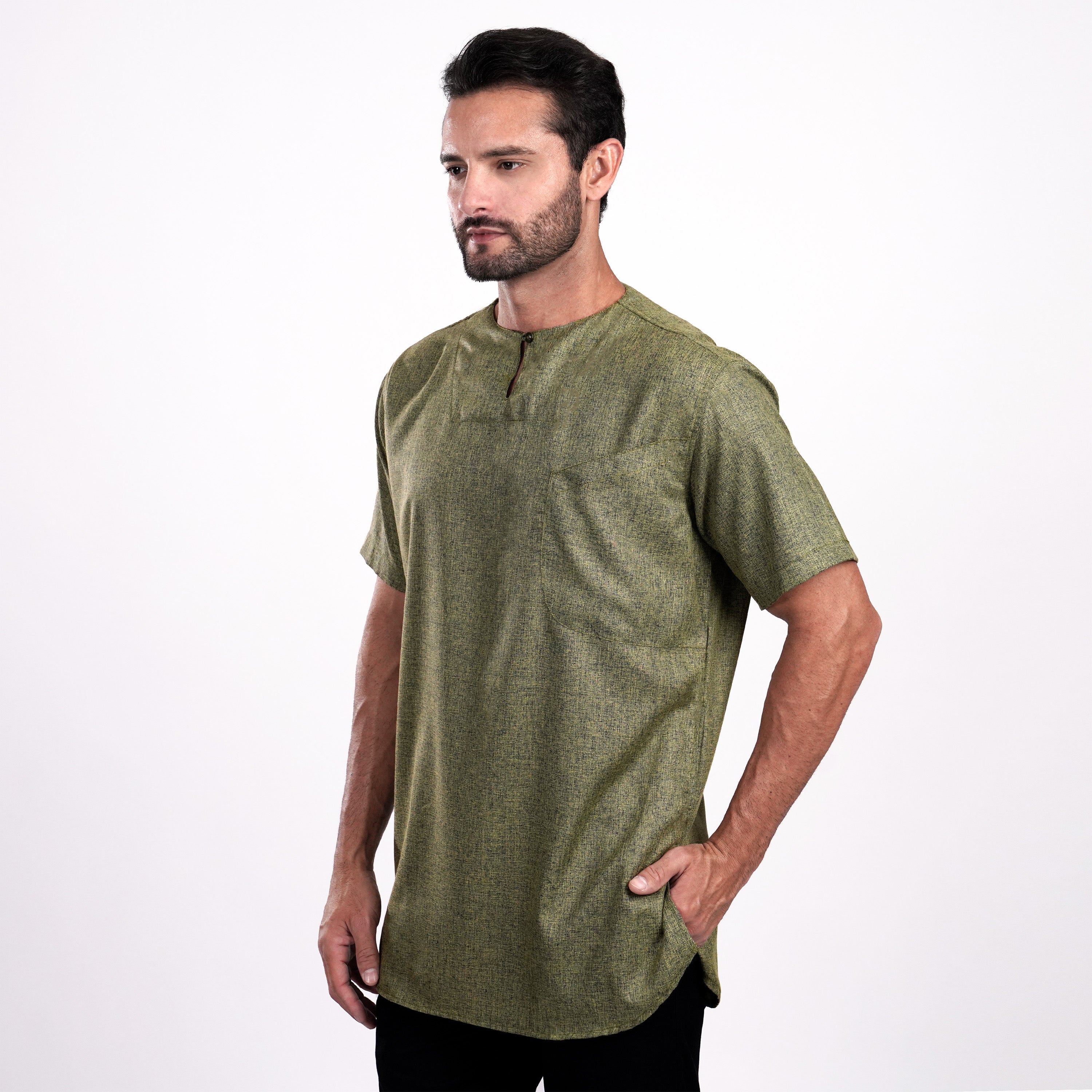Kurta Umar Two Tone Lengan Pendek 3002 Moss Green