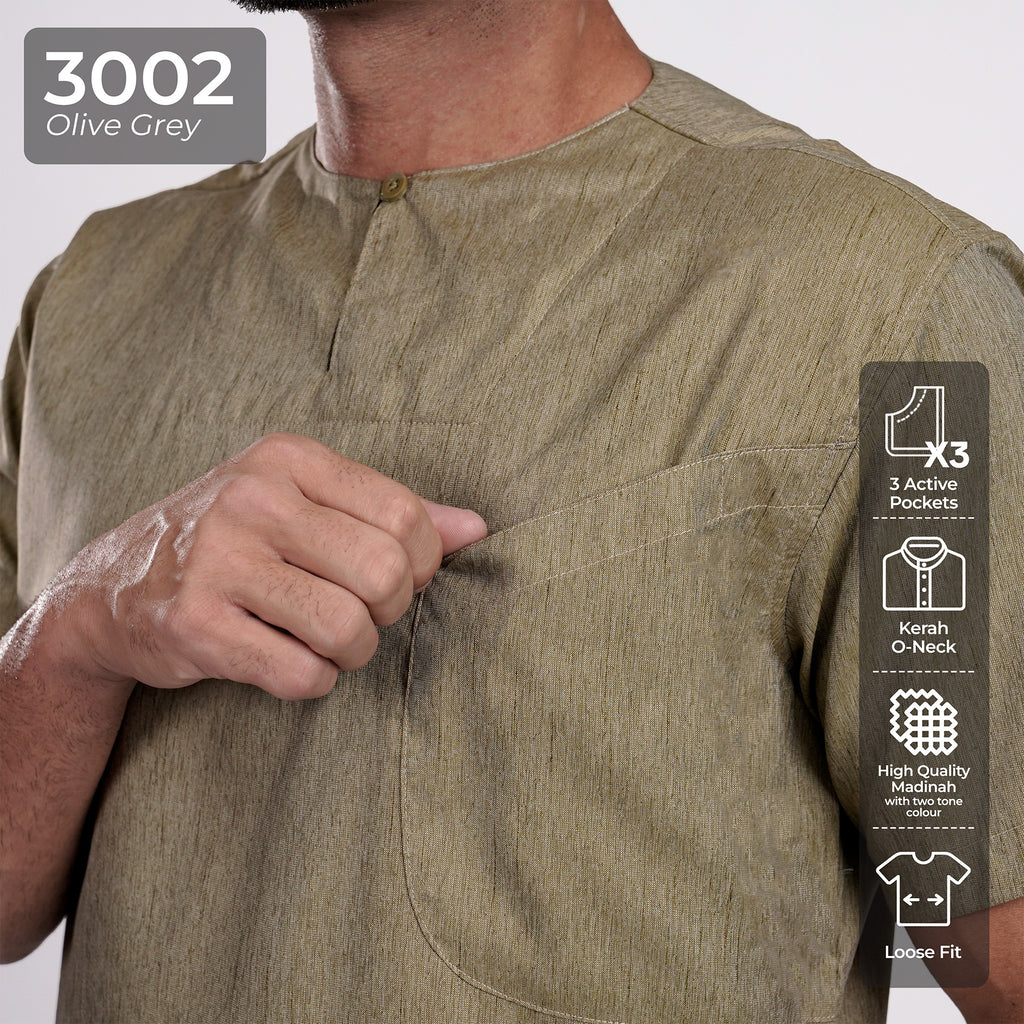 Kurta Umar Two Tone Lengan Pendek 3002 Olive Grey