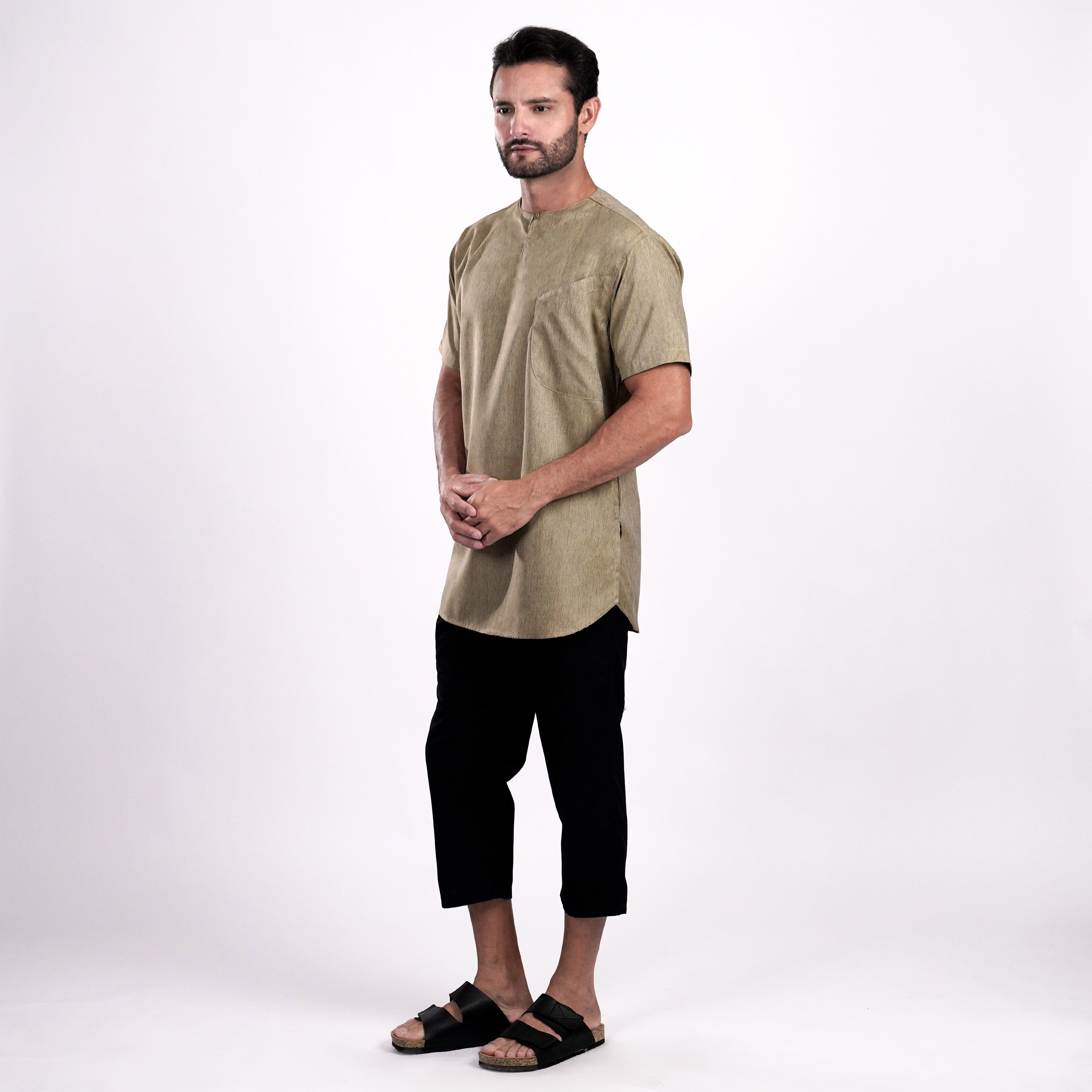 Kurta Umar Two Tone Lengan Pendek 3002 Olive Grey