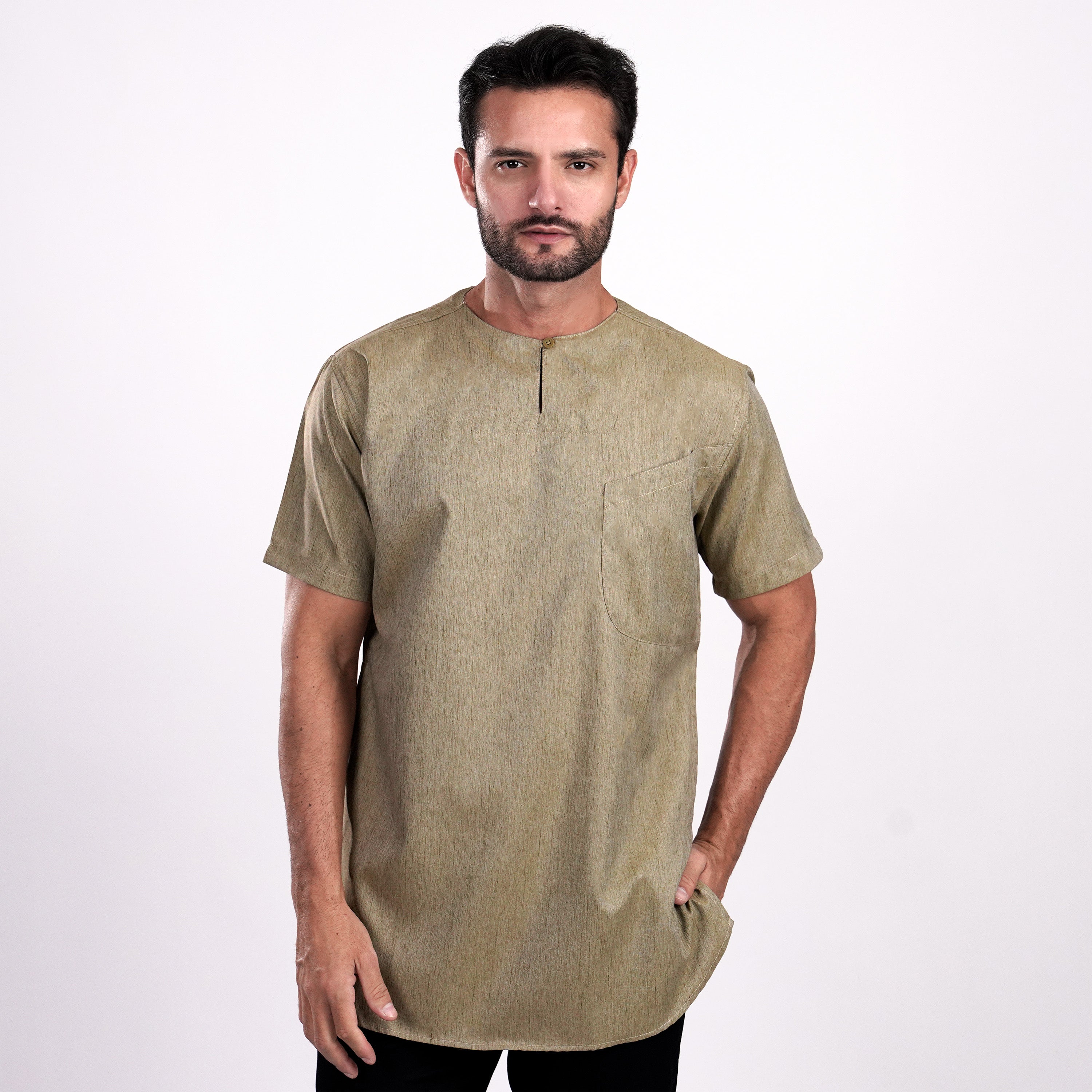 Kurta Umar Two Tone Lengan Pendek 3002 Olive Grey