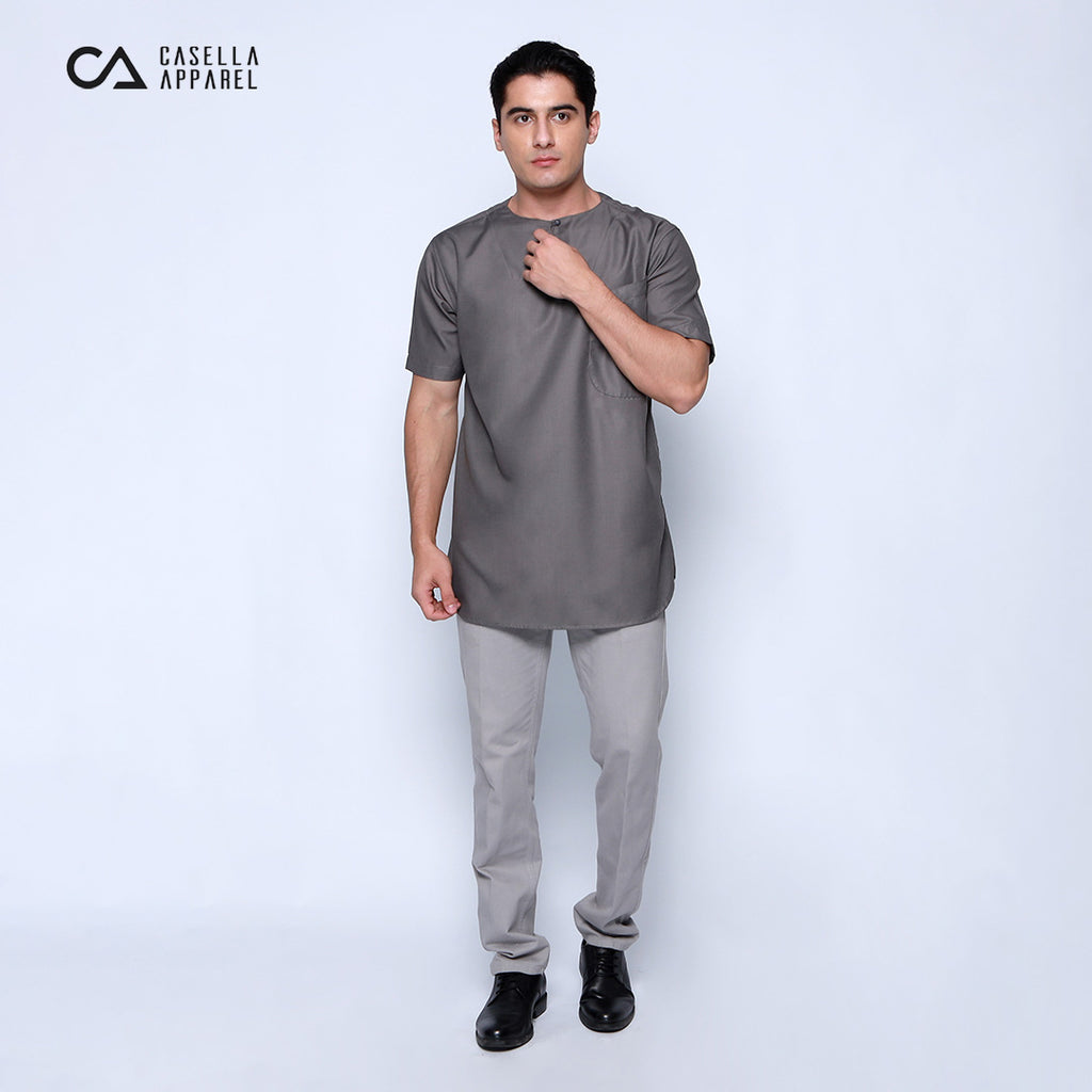 Kurta Umar Solid Lengan Pendek 3003 Dark Grey