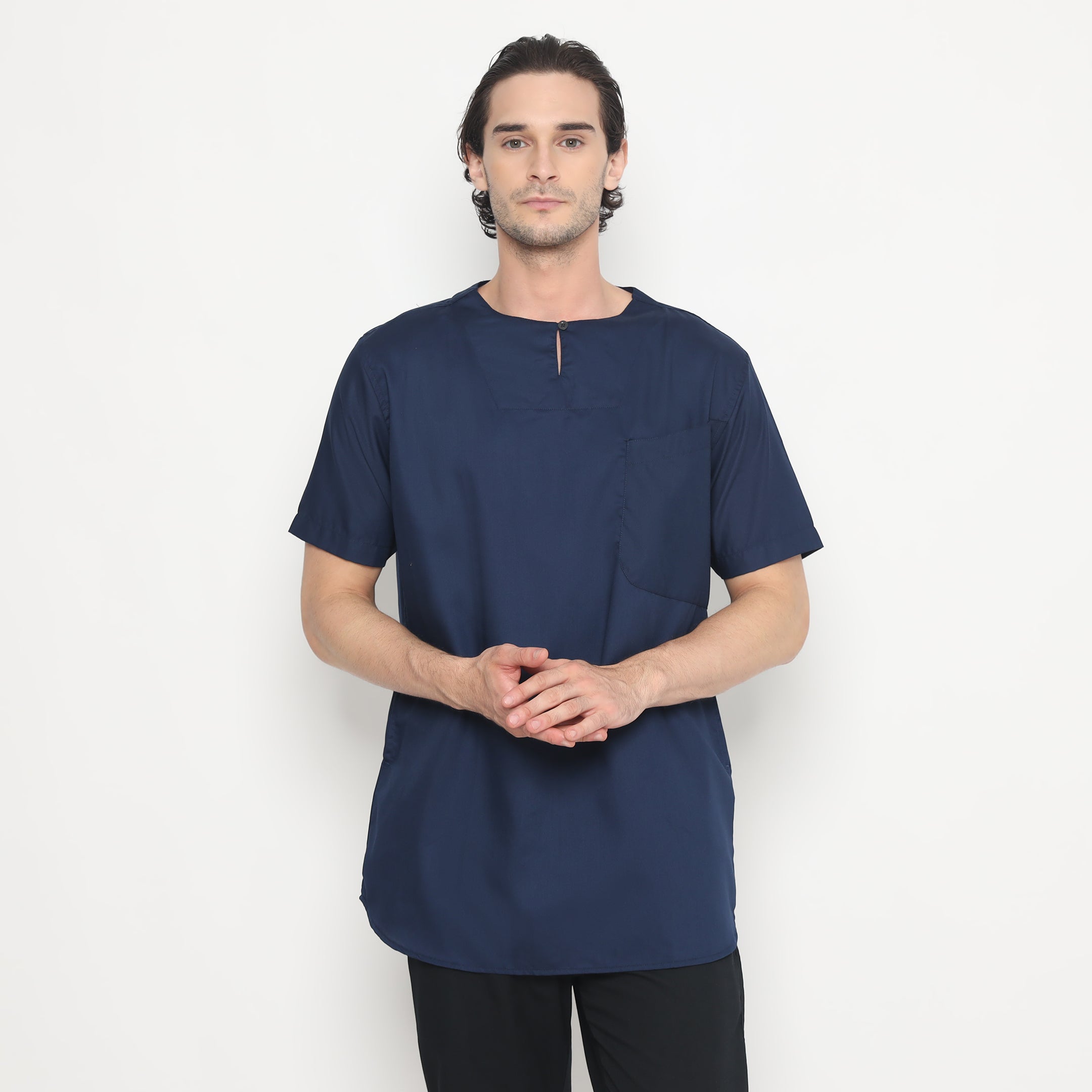 Kurta Umar Solid Lengan Pendek 3003 Navy