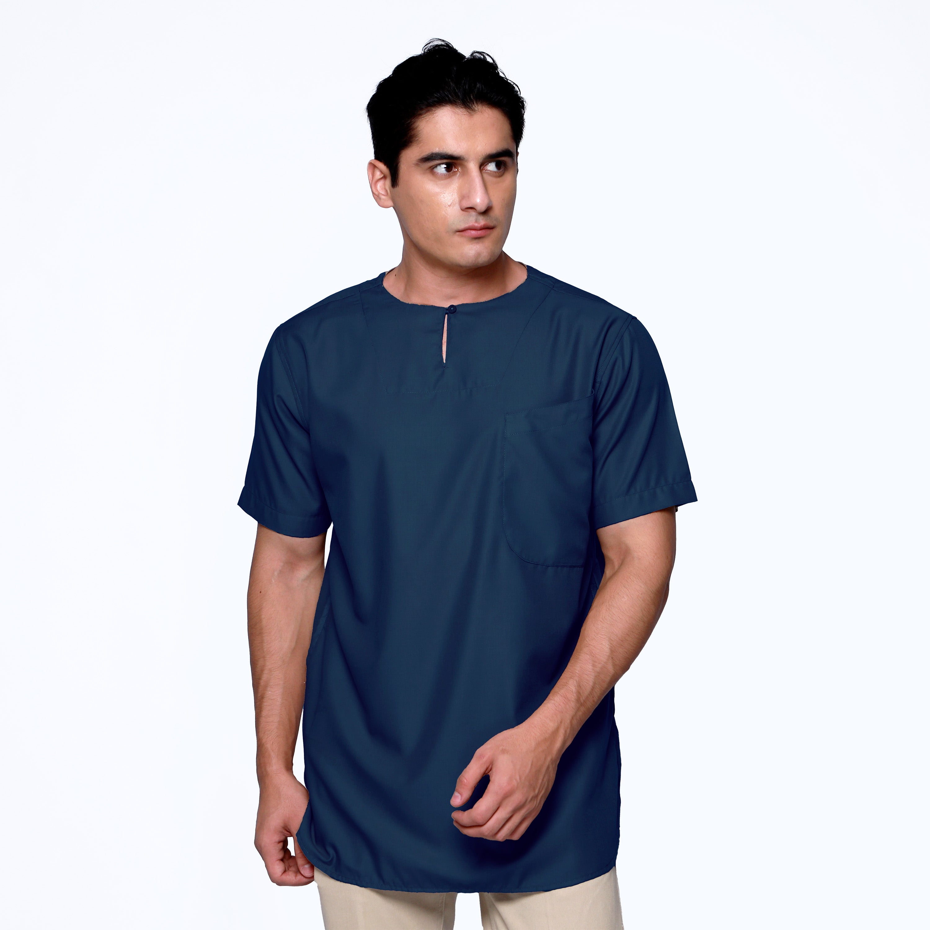 Kurta Umar Solid Lengan Pendek 3003 Navy