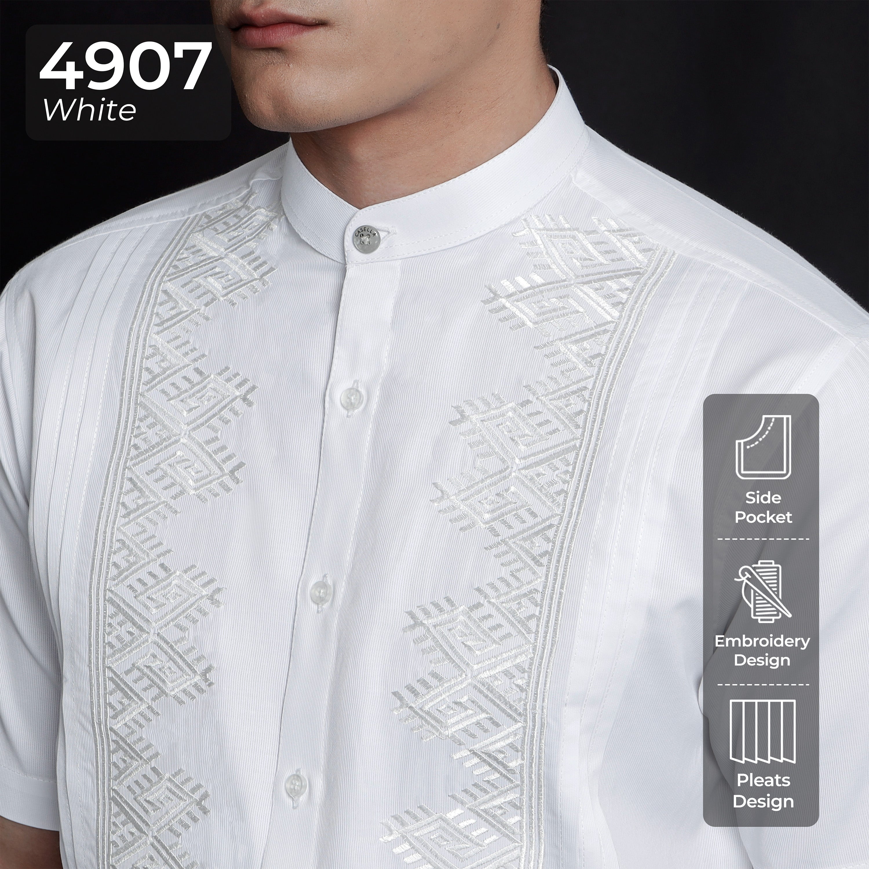 Koko Pleats Embroidery Lengan Pendek 4907 White