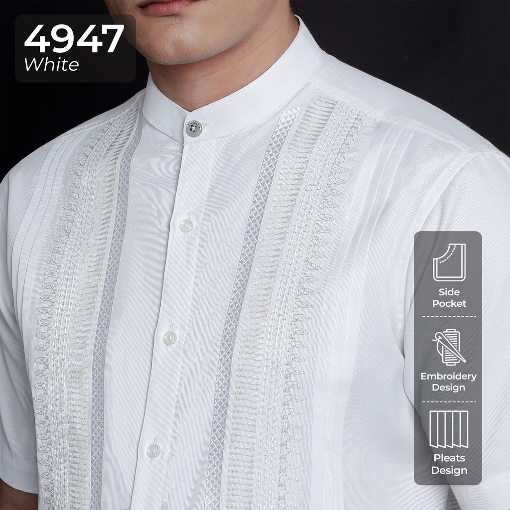 Koko Pleats Embroidery Lengan Pendek 4947 White