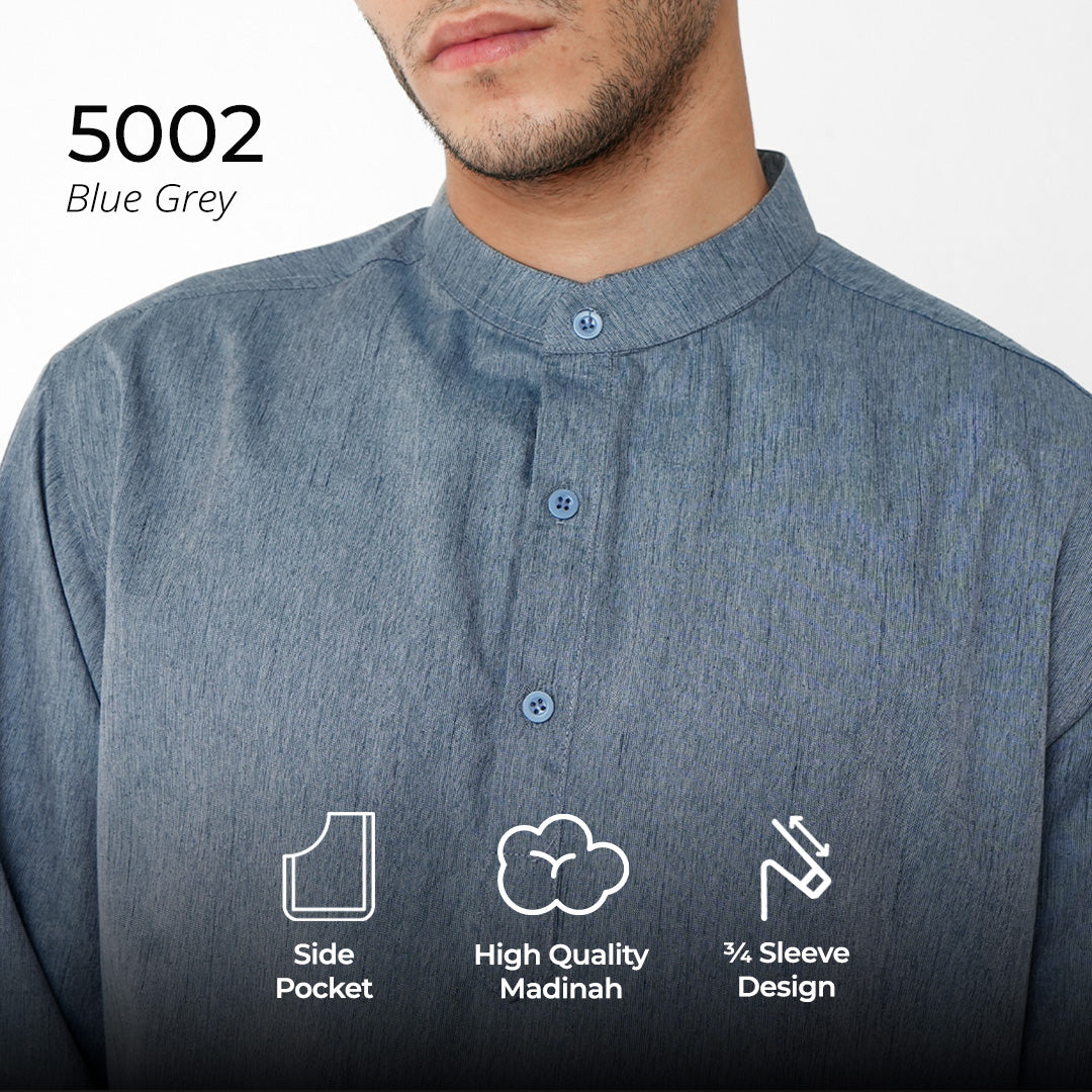 Kurta Hamzah Two Tone Lengan ¾ 5002 Blue Grey