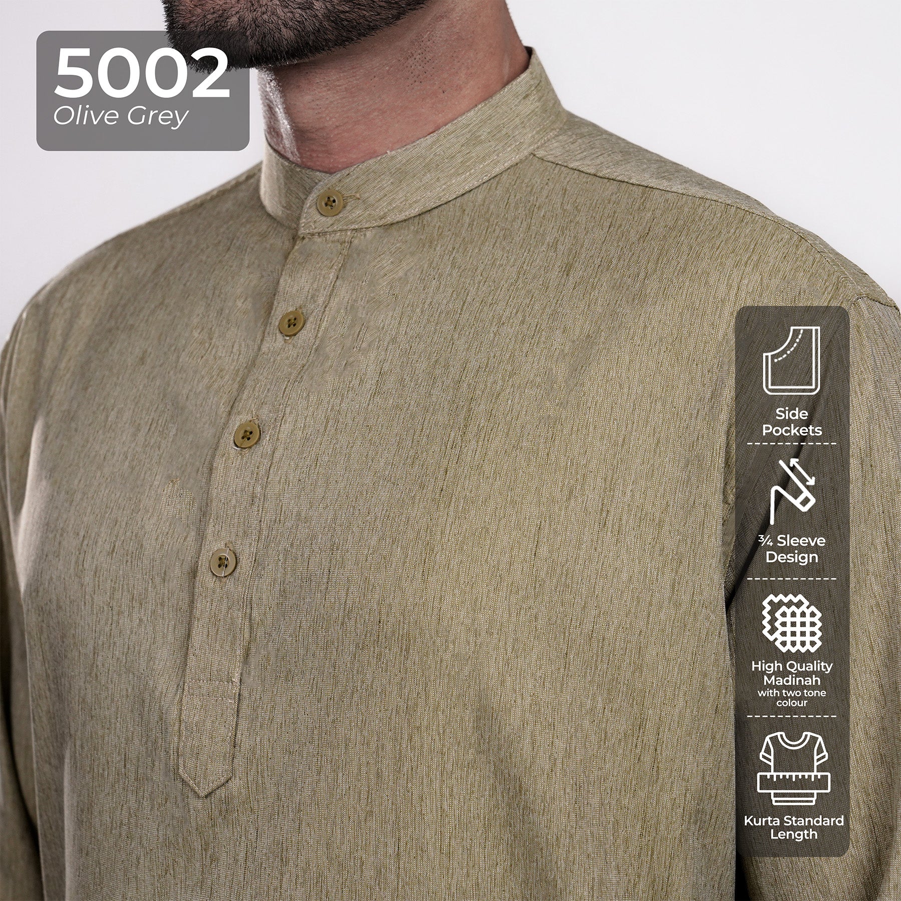 Kurta Hamzah Two Tone Lengan ¾  5002 Olive Grey