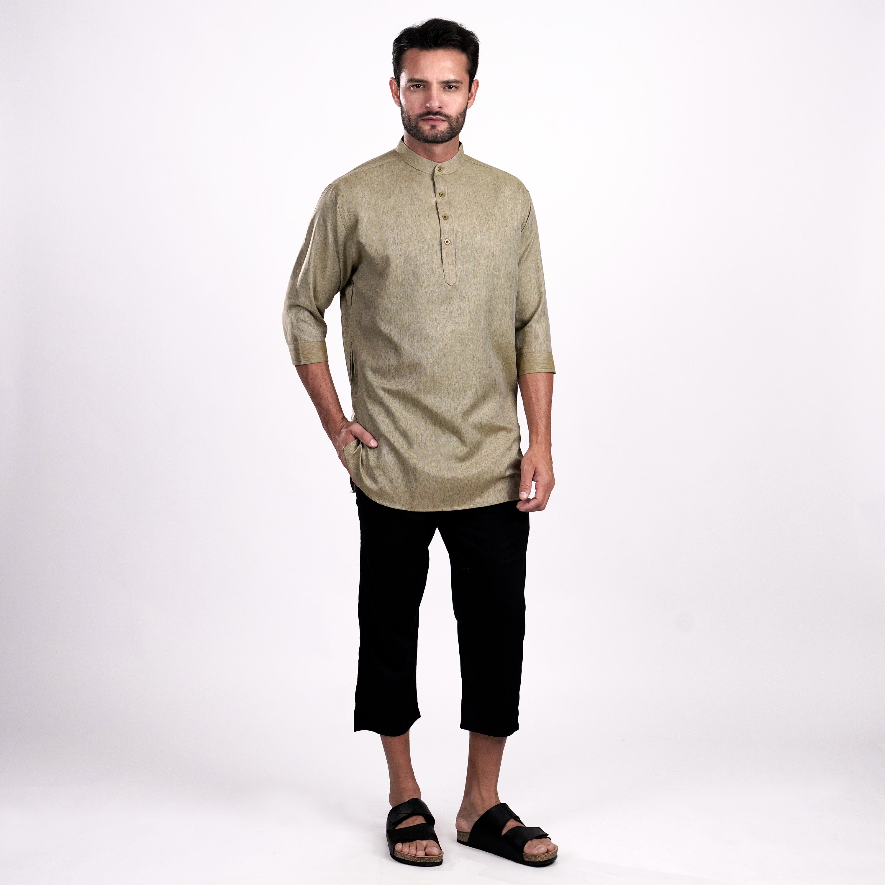Kurta Hamzah Two Tone Lengan ¾  5002 Olive Grey