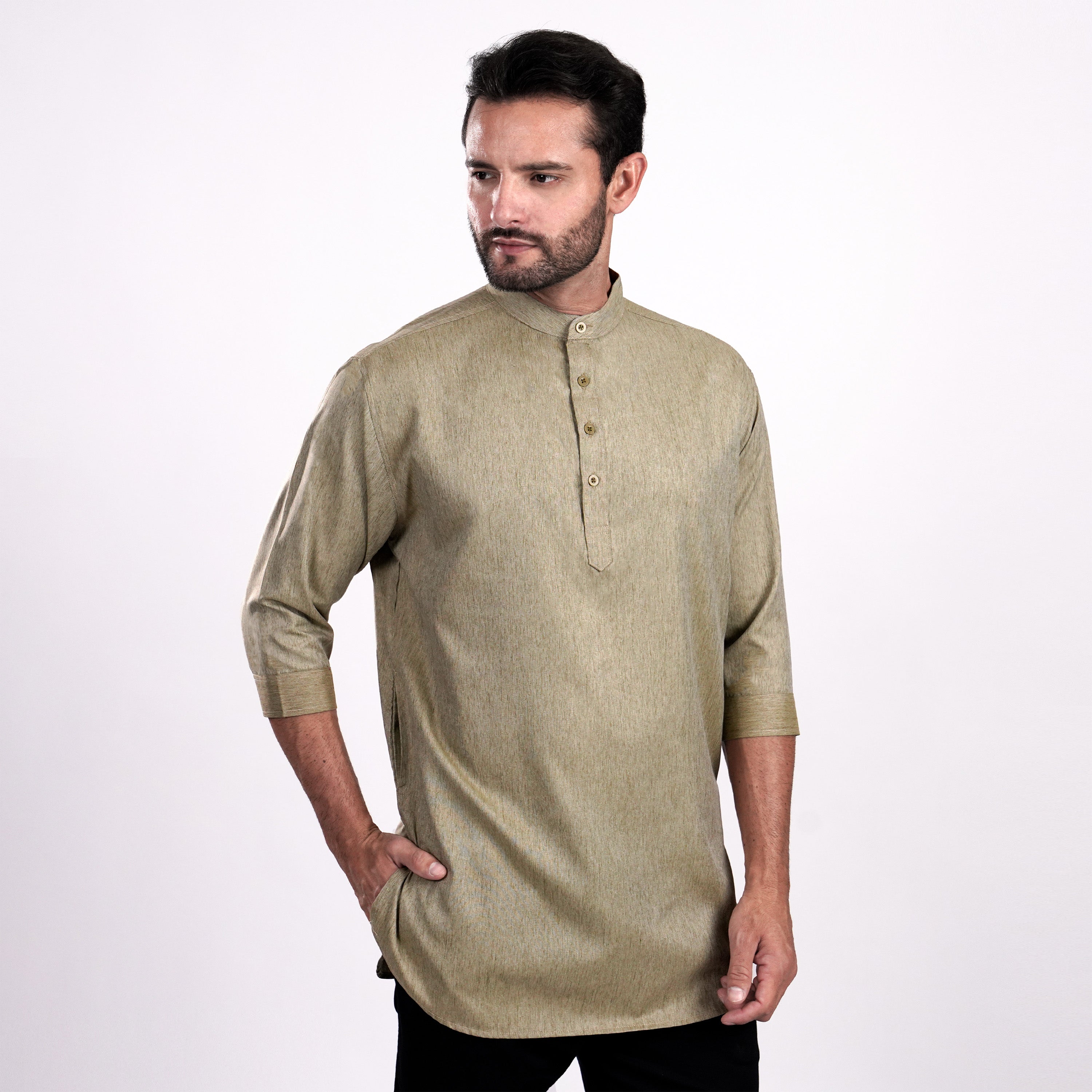 Kurta Hamzah Two Tone Lengan ¾  5002 Olive Grey