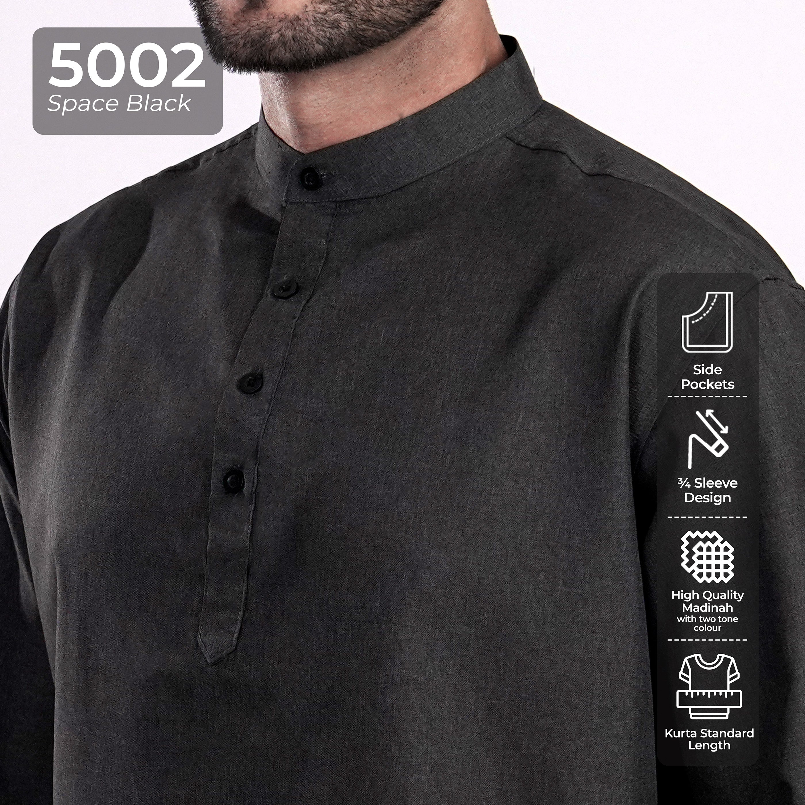 Kurta Hamzah Two Tone Lengan ¾  5002 Space Black