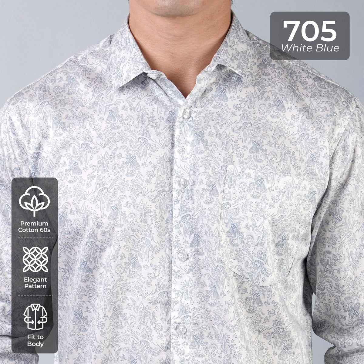 Kemeja Batik Sagara Lengan Panjang 705 White Blue