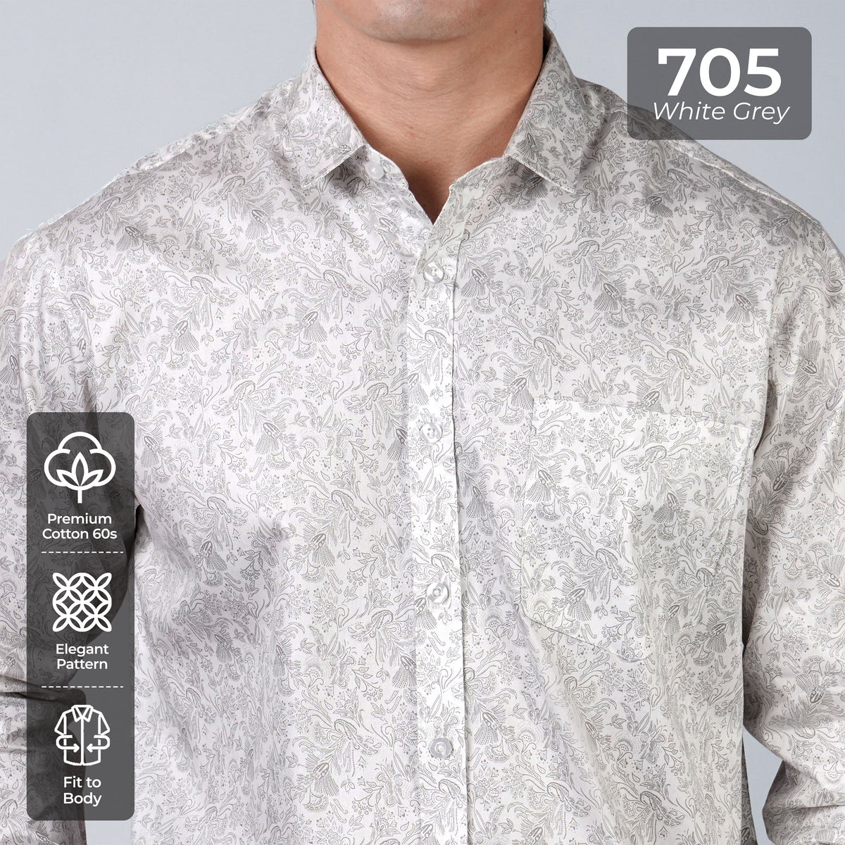 Kemeja Batik Sagara Lengan Panjang 705 White Grey