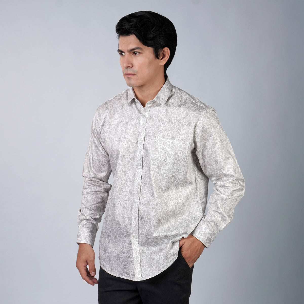 Kemeja Batik Sagara Lengan Panjang 705 White Grey
