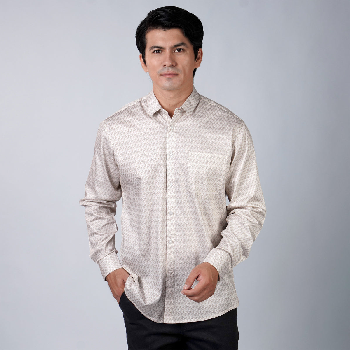 Kemeja Batik Sagara Lengan Panjang 707 White Coffee