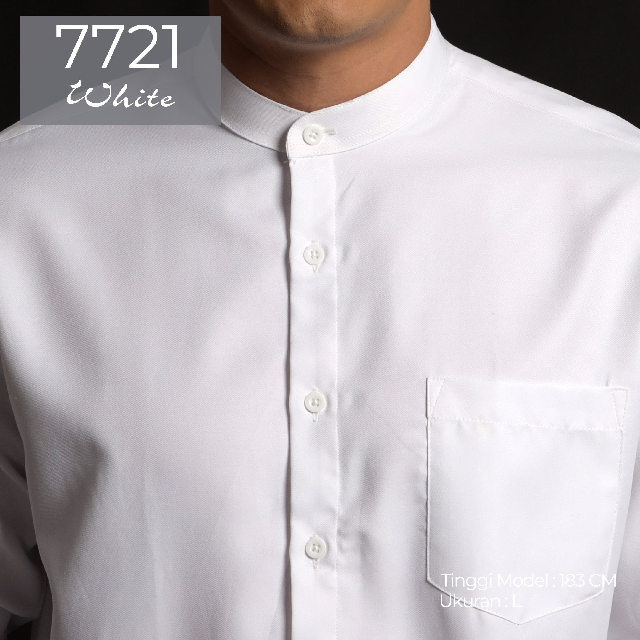 Kemeja Koko Shanghai Solid Lengan Panjang 7721 White
