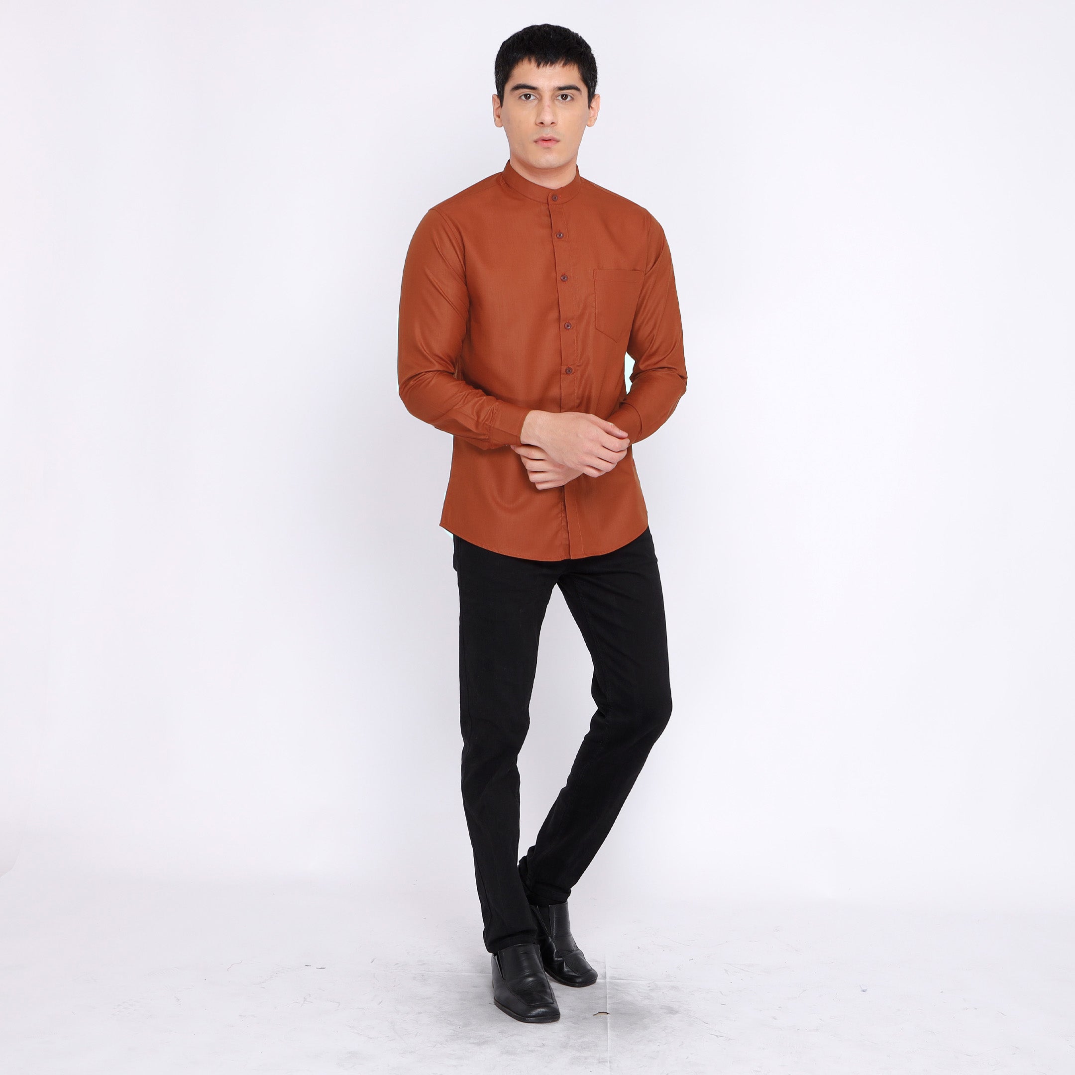 Kemeja Koko Shanghai Solid Lengan Panjang 7721 Monza