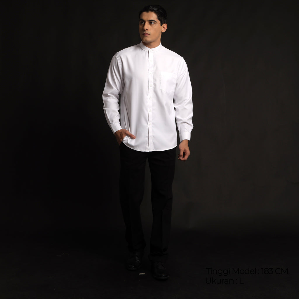 Kemeja Koko Shanghai Solid Lengan Panjang 7721 White