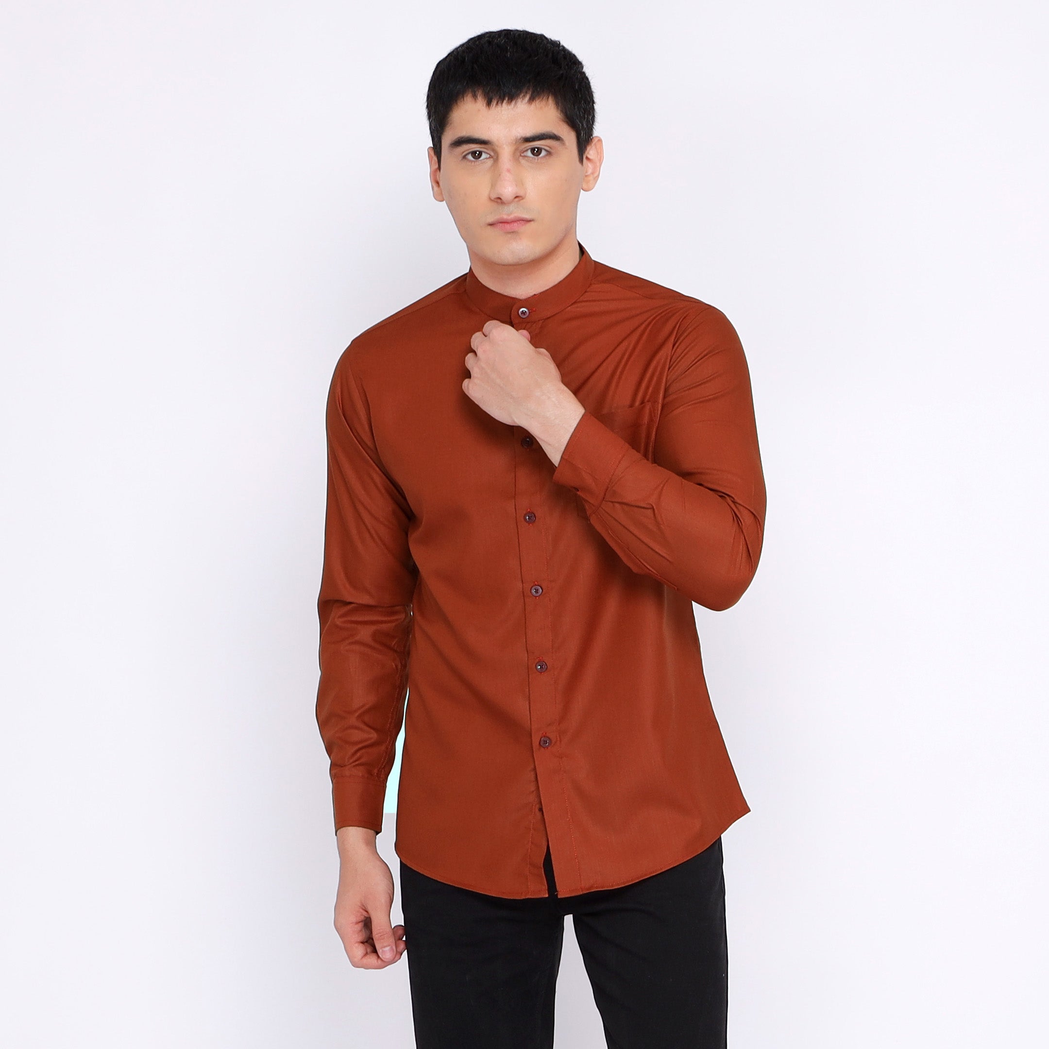 Kemeja Koko Shanghai Solid Lengan Panjang 7721 Monza